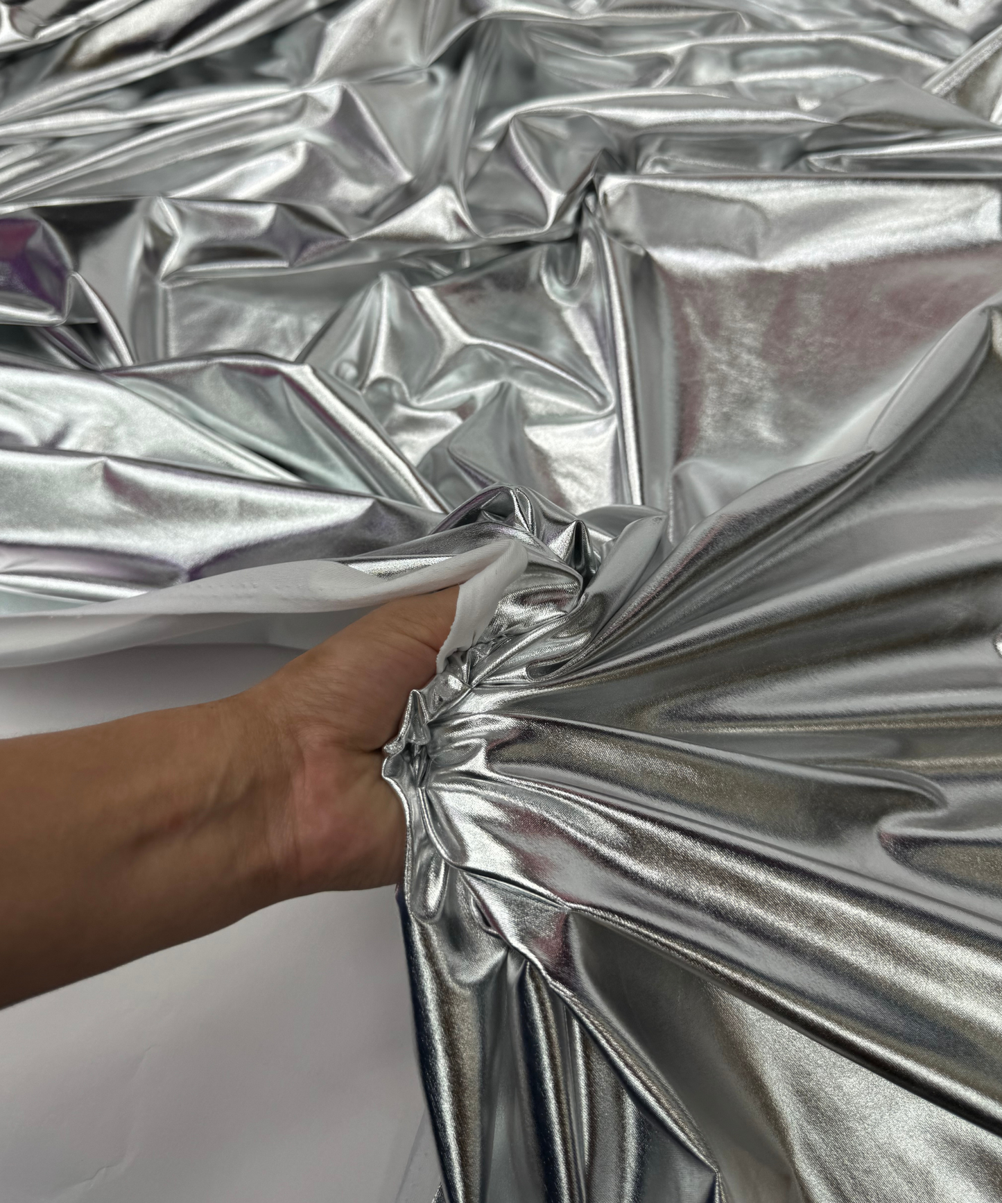 Silver Metallic Stretch Foil Lame fabric