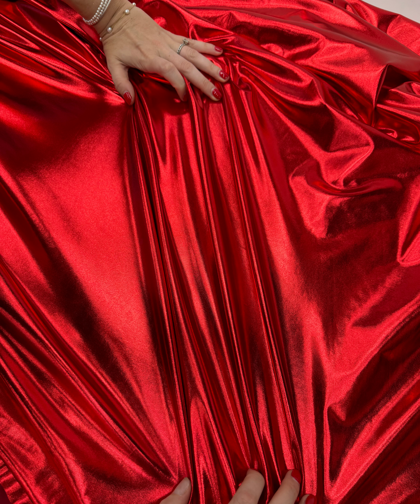 Red Metallic Stretch Foil Lame fabric