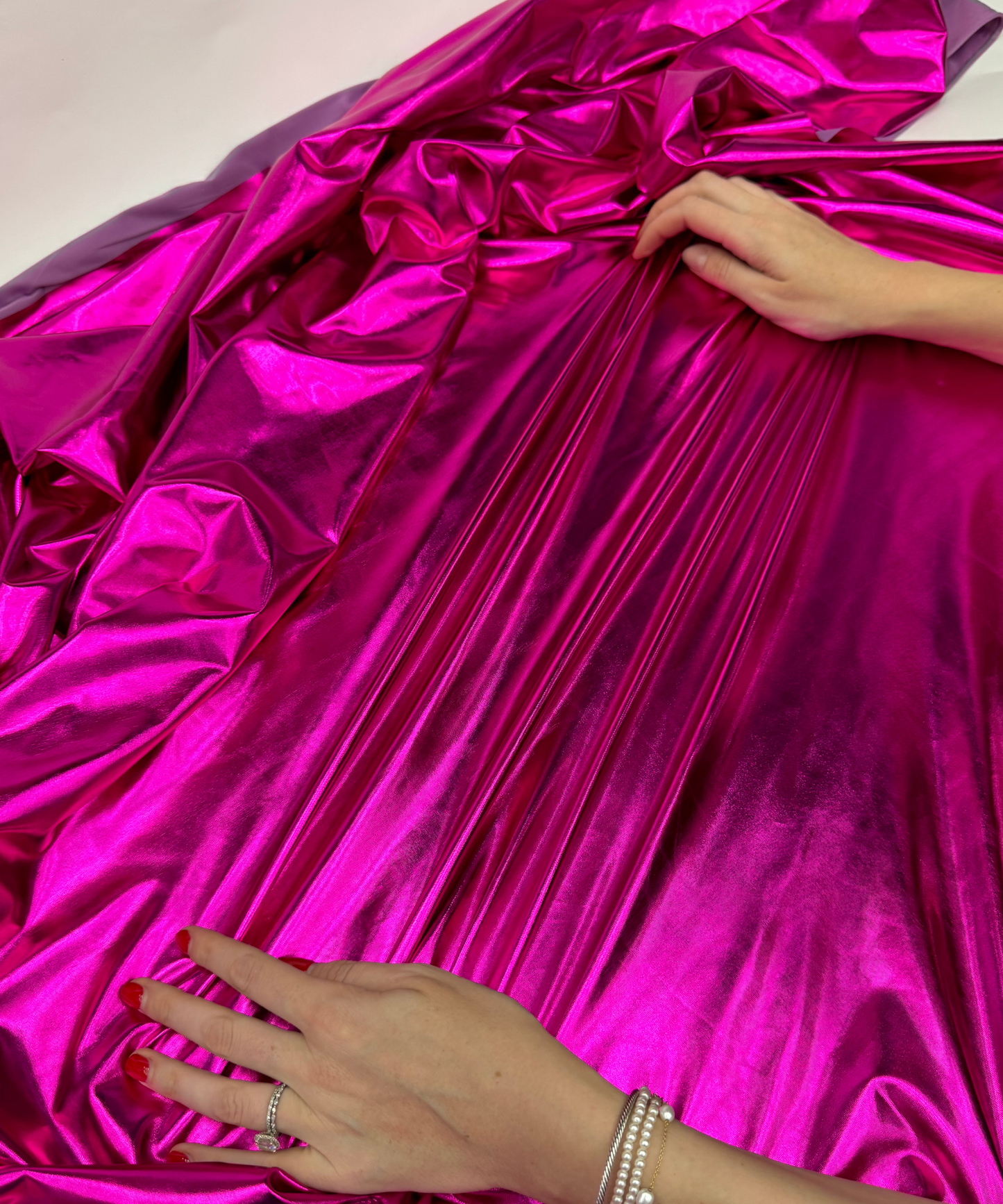 Fuchsia Metallic Stretch Foil Lame fabric