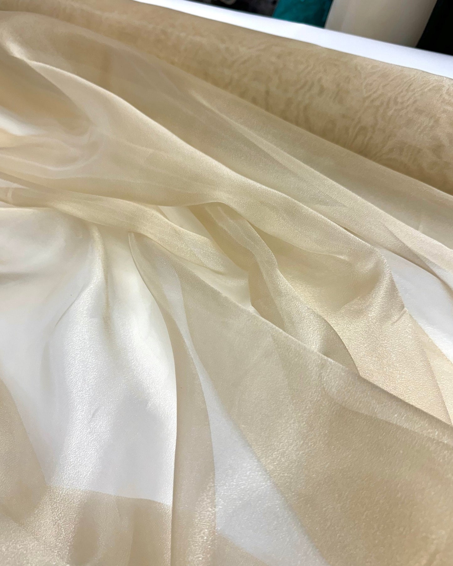 champagne crystal organza