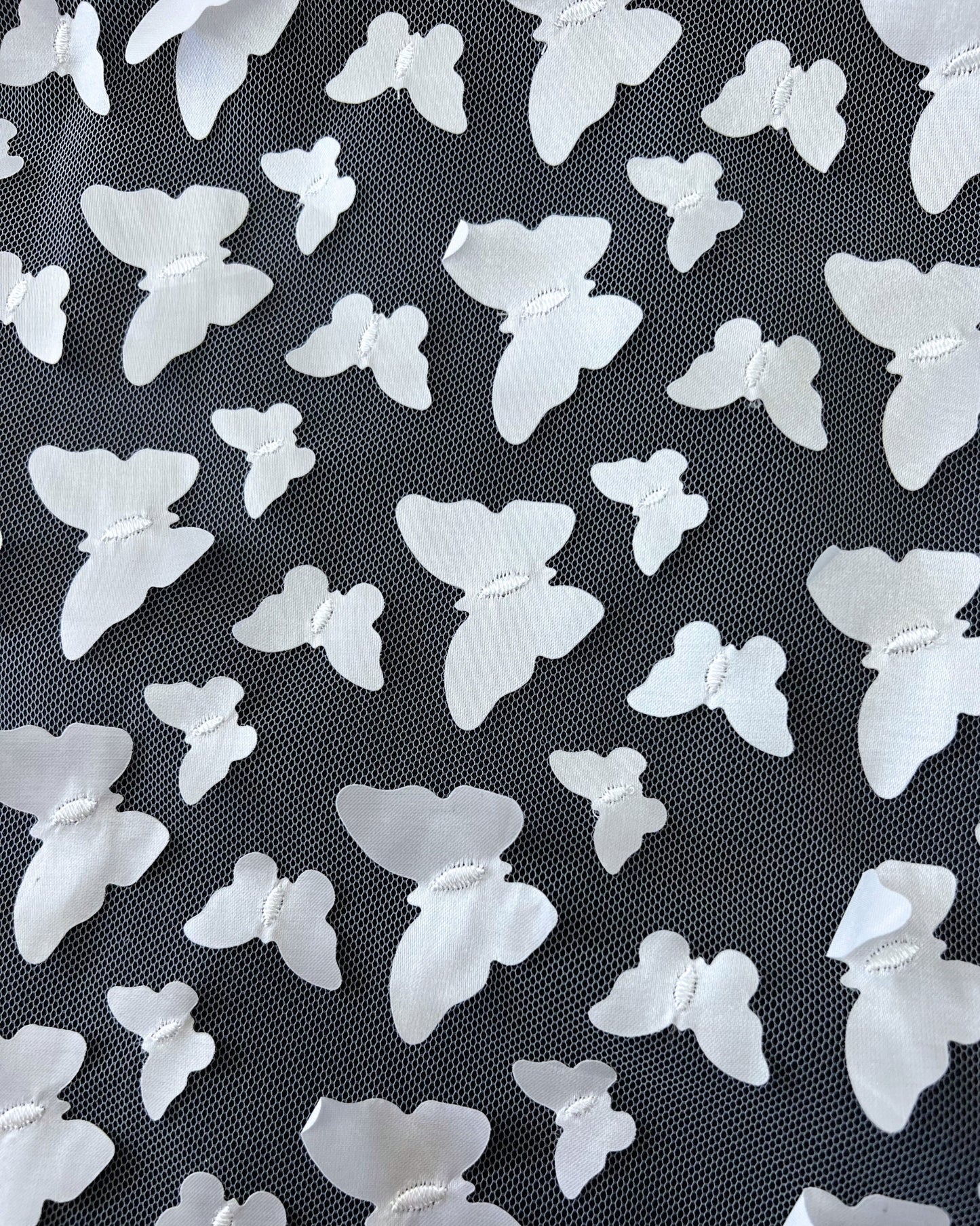 White 3D Butterfly Embroidery Tulle