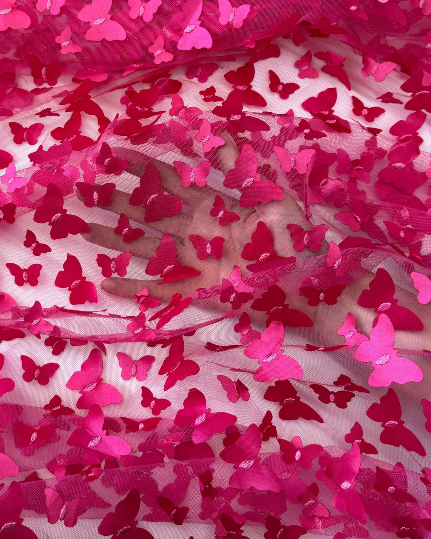 Fuchsia 3D Butterfly Embroidery Tulle