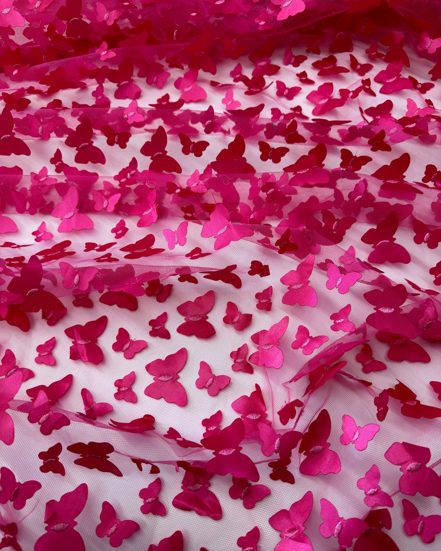 Fuchsia 3D Butterfly Embroidery Tulle