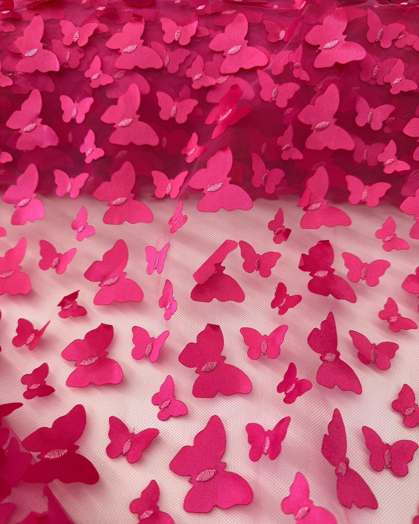 Fuchsia 3D Butterfly Embroidery Tulle