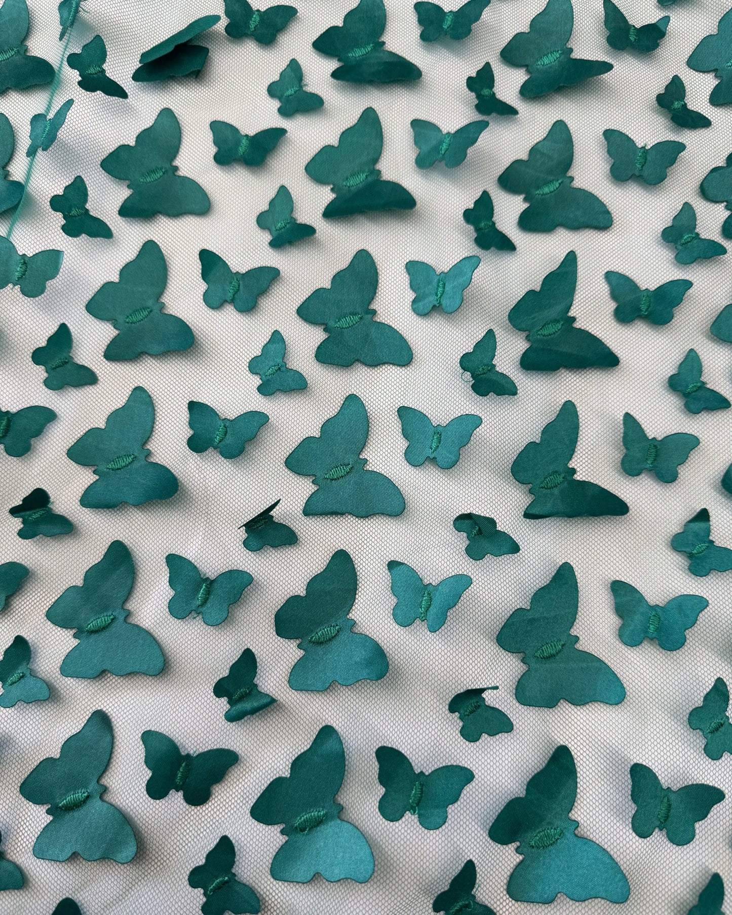 Emerald Green 3D Butterfly Embroidery Tulle