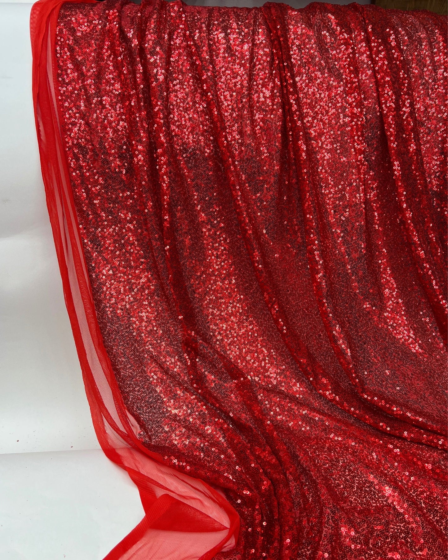 Red Glitz Sequins Mesh Fabric