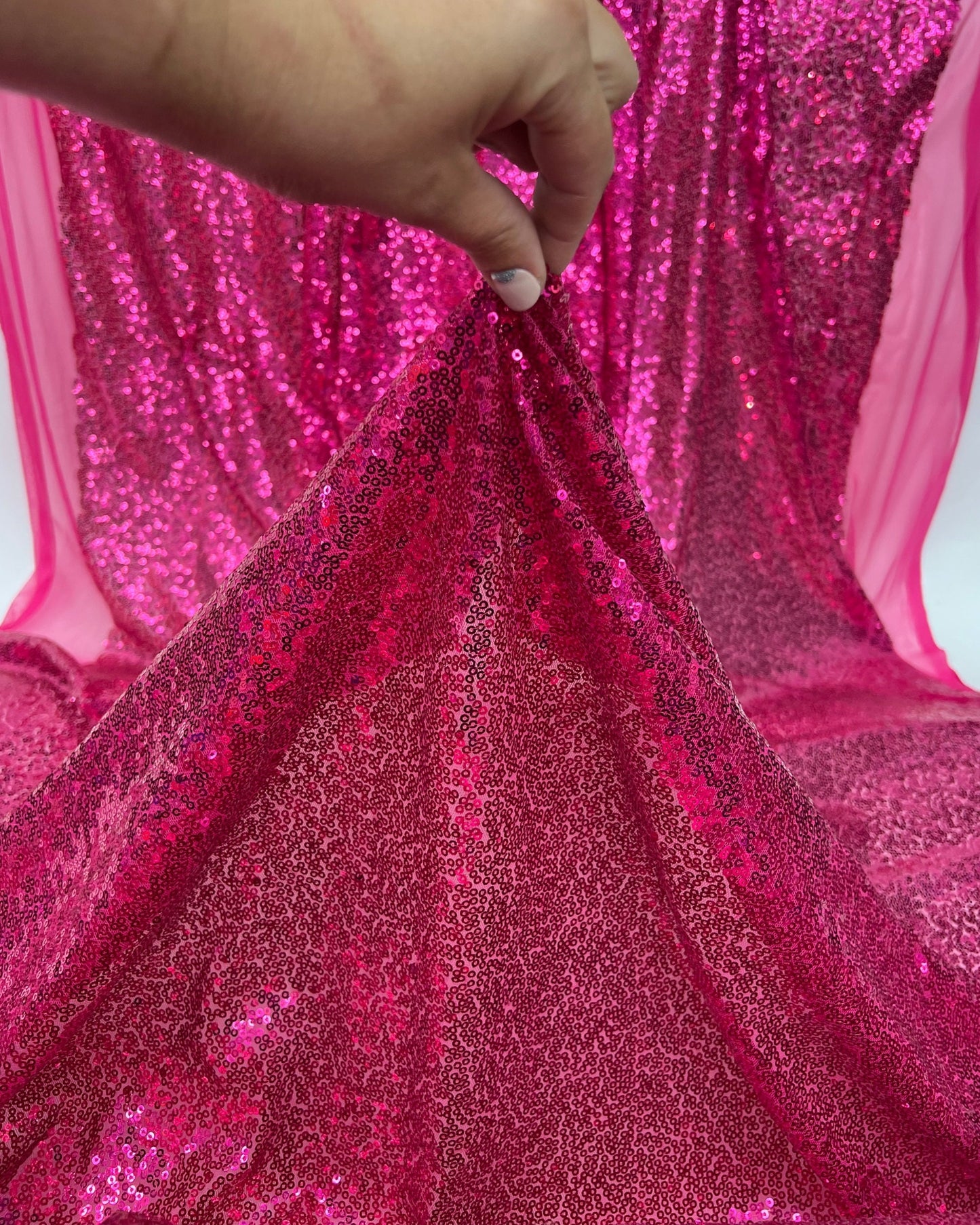 Fuchsia Glitz Sequins Mesh Fabric