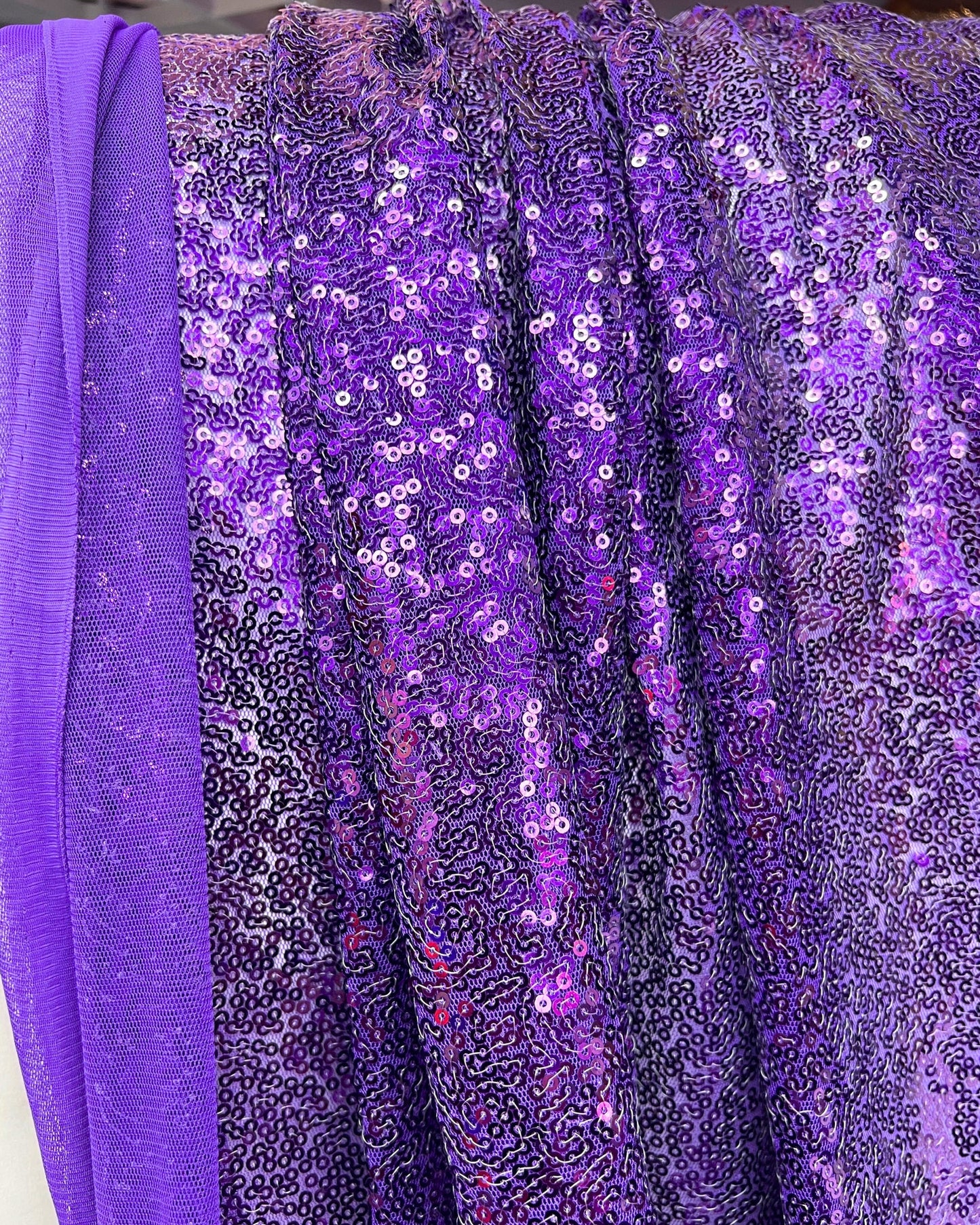 Purple Glitz Sequins Mesh Fabric