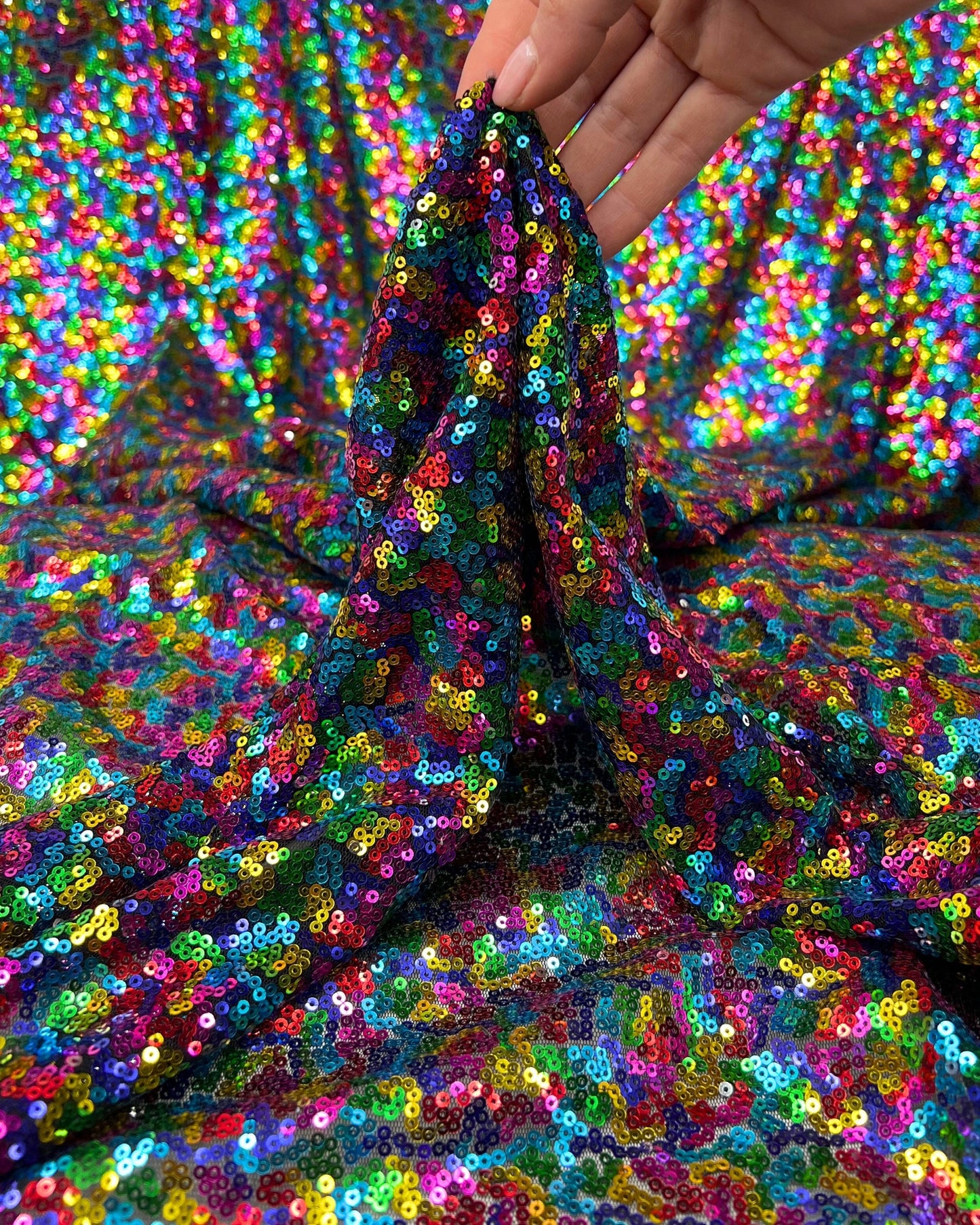 Rainbow Glitz Sequins Mesh Fabric