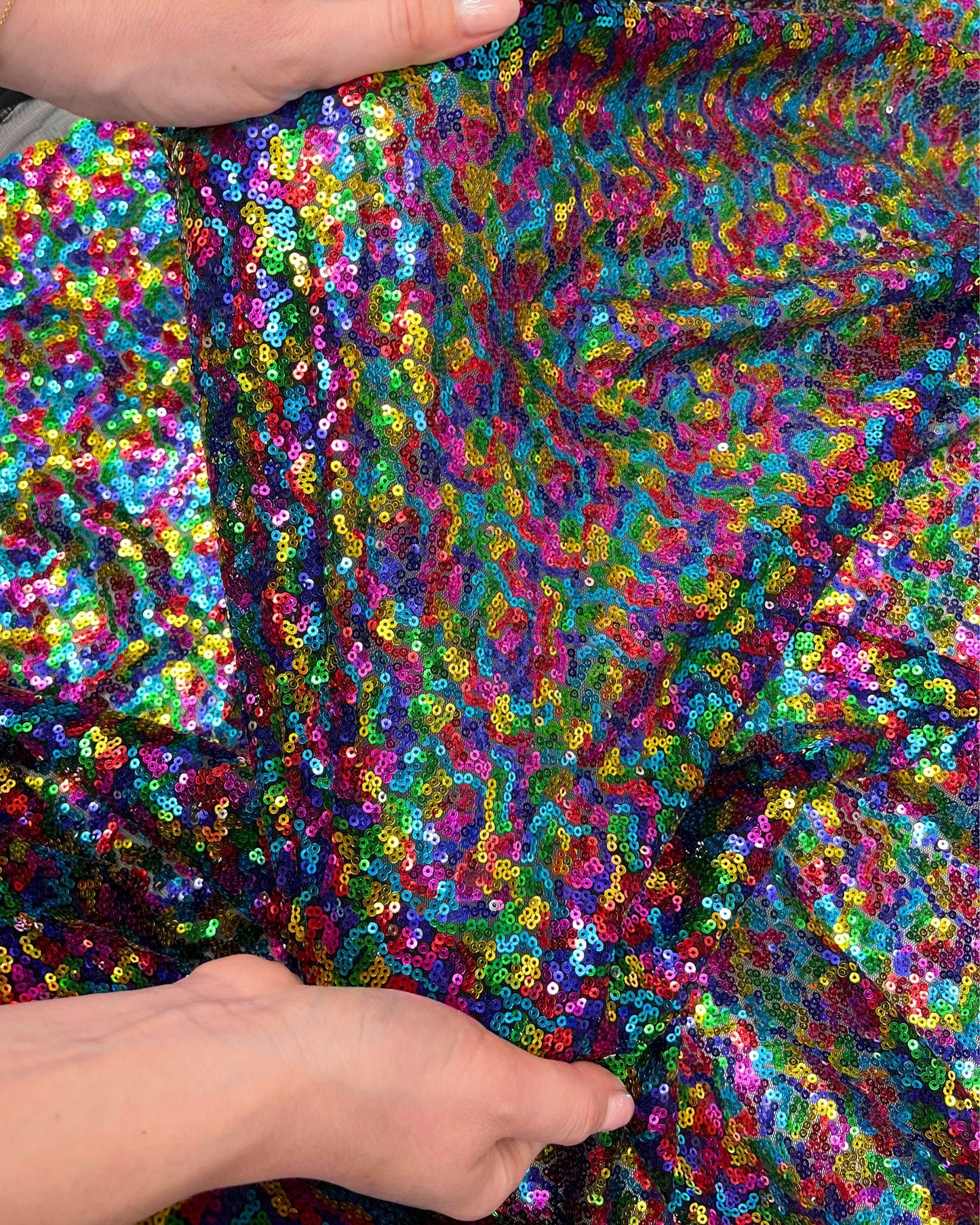 Rainbow Glitz Sequins Mesh Fabric