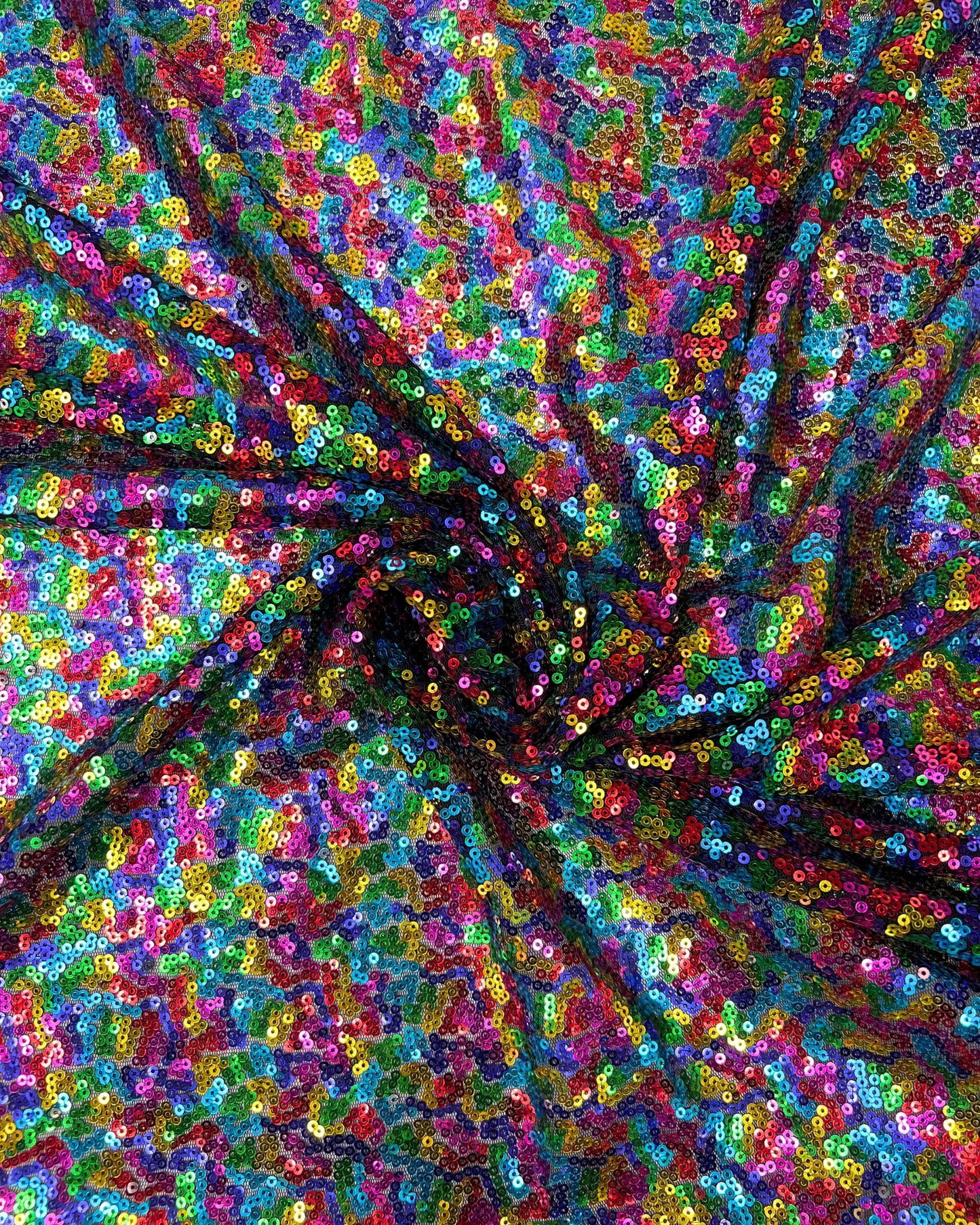 Rainbow Glitz Sequins Mesh Fabric