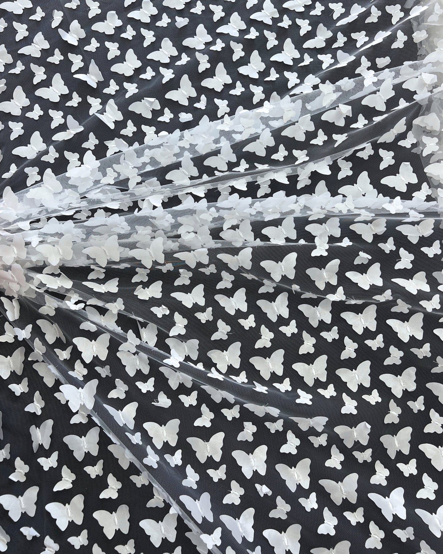 White 3D Butterfly Embroidery Tulle