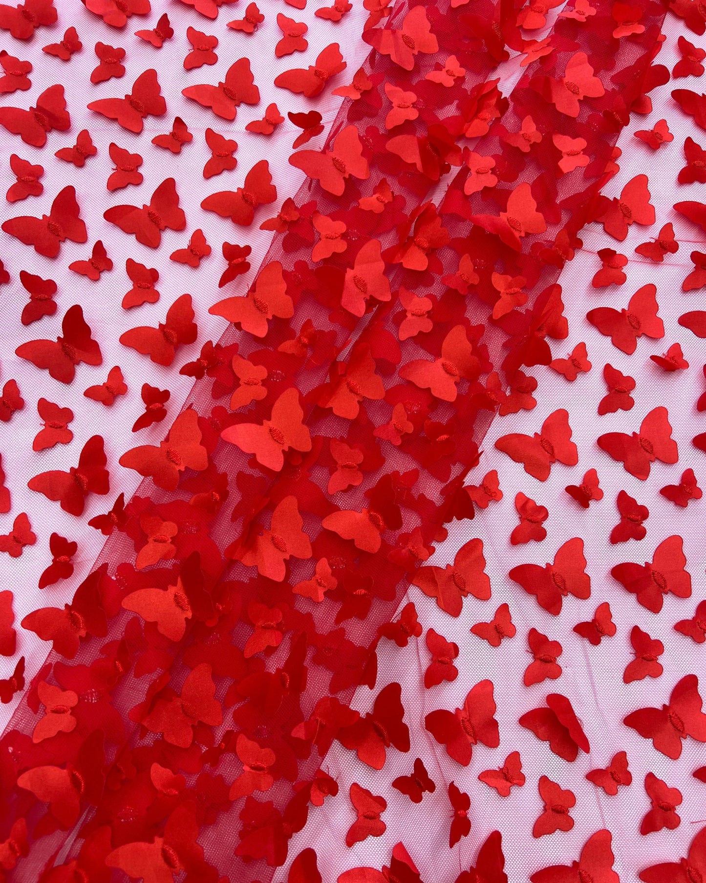 Red 3D Butterfly Embroidery Tulle
