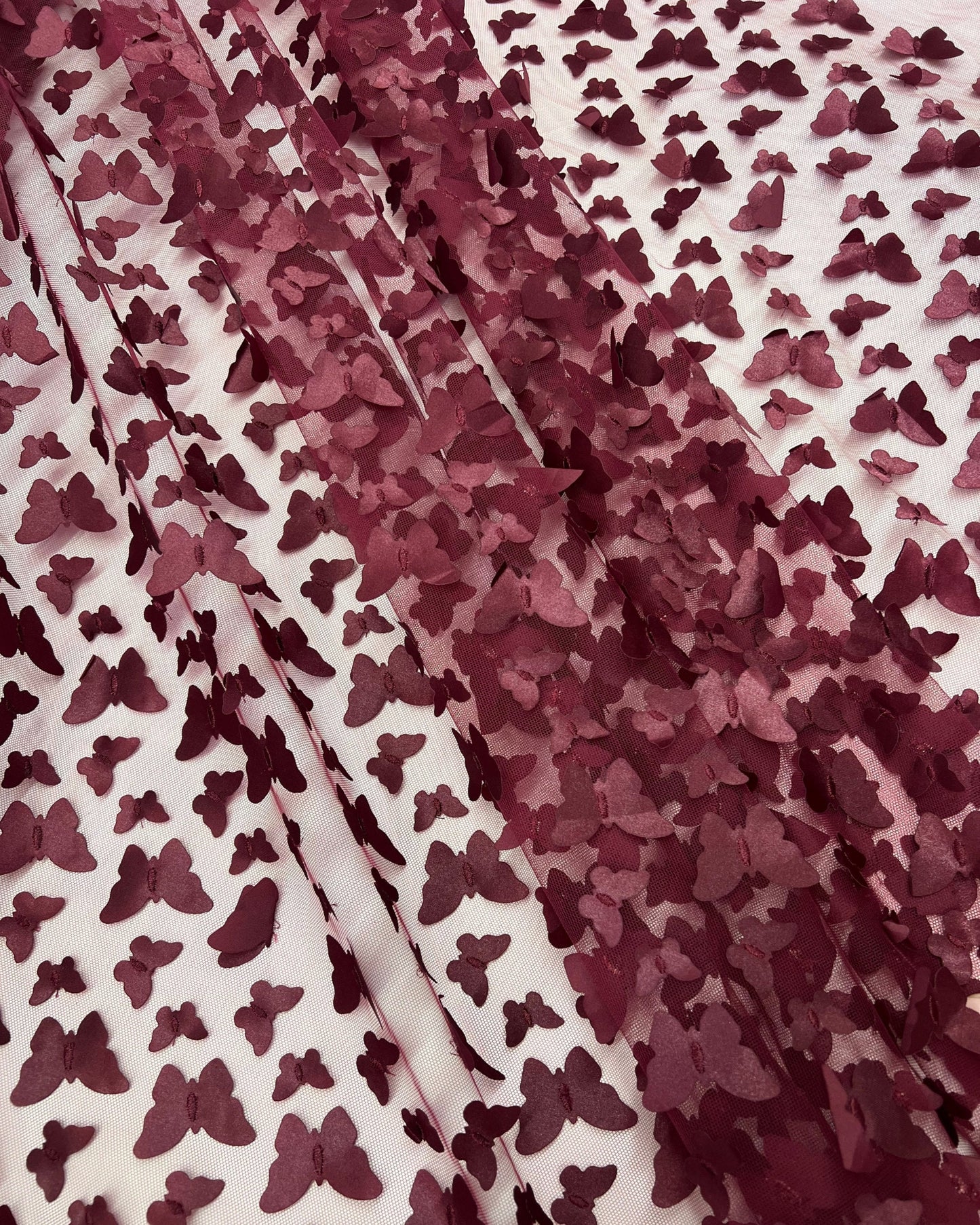 Burgundy 3D Butterfly Embroidery Tulle