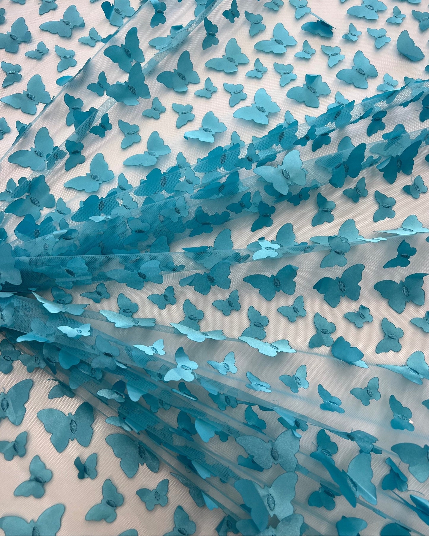 Turquoise 3D Butterfly Embroidery Tulle