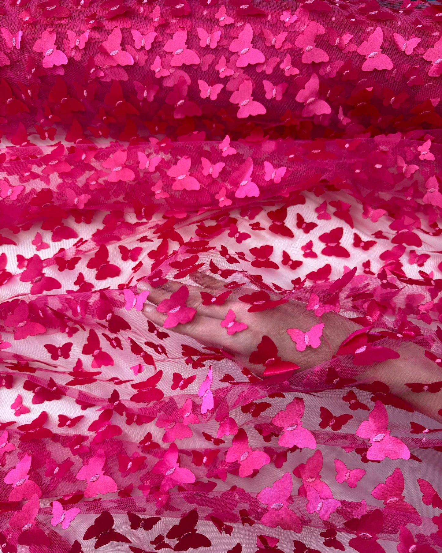 Fuchsia 3D Butterfly Embroidery Tulle