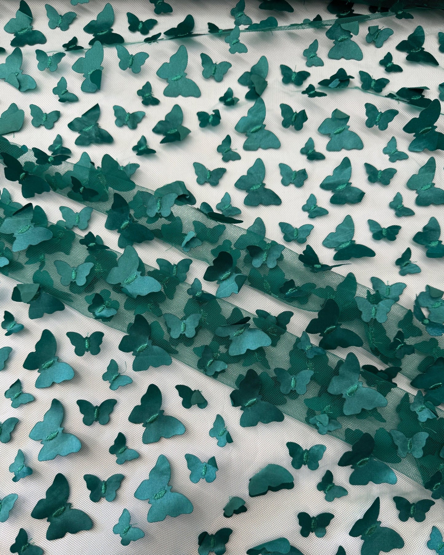 Emerald Green 3D Butterfly Embroidery Tulle