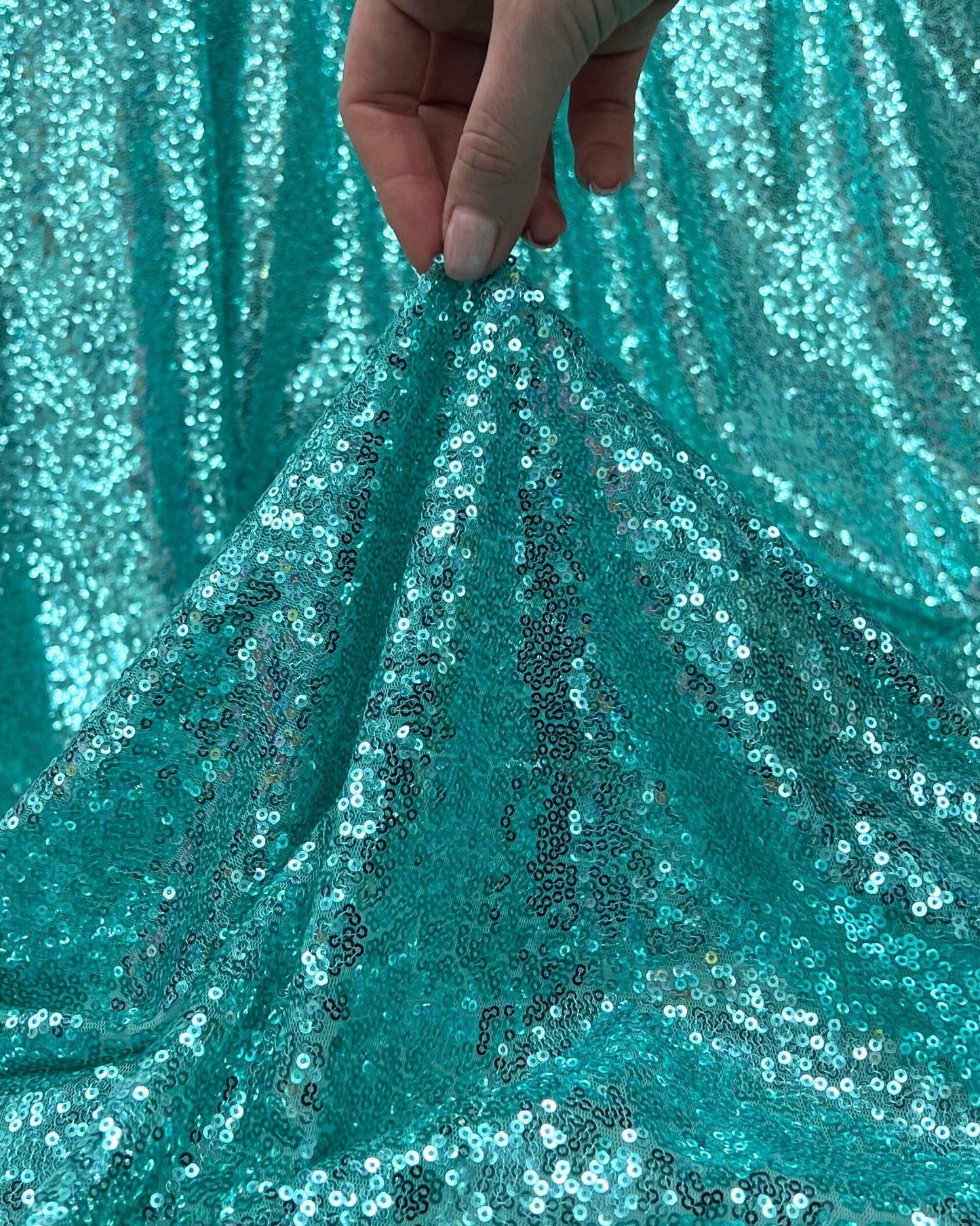 Mint Glitz Sequins Mesh Fabric