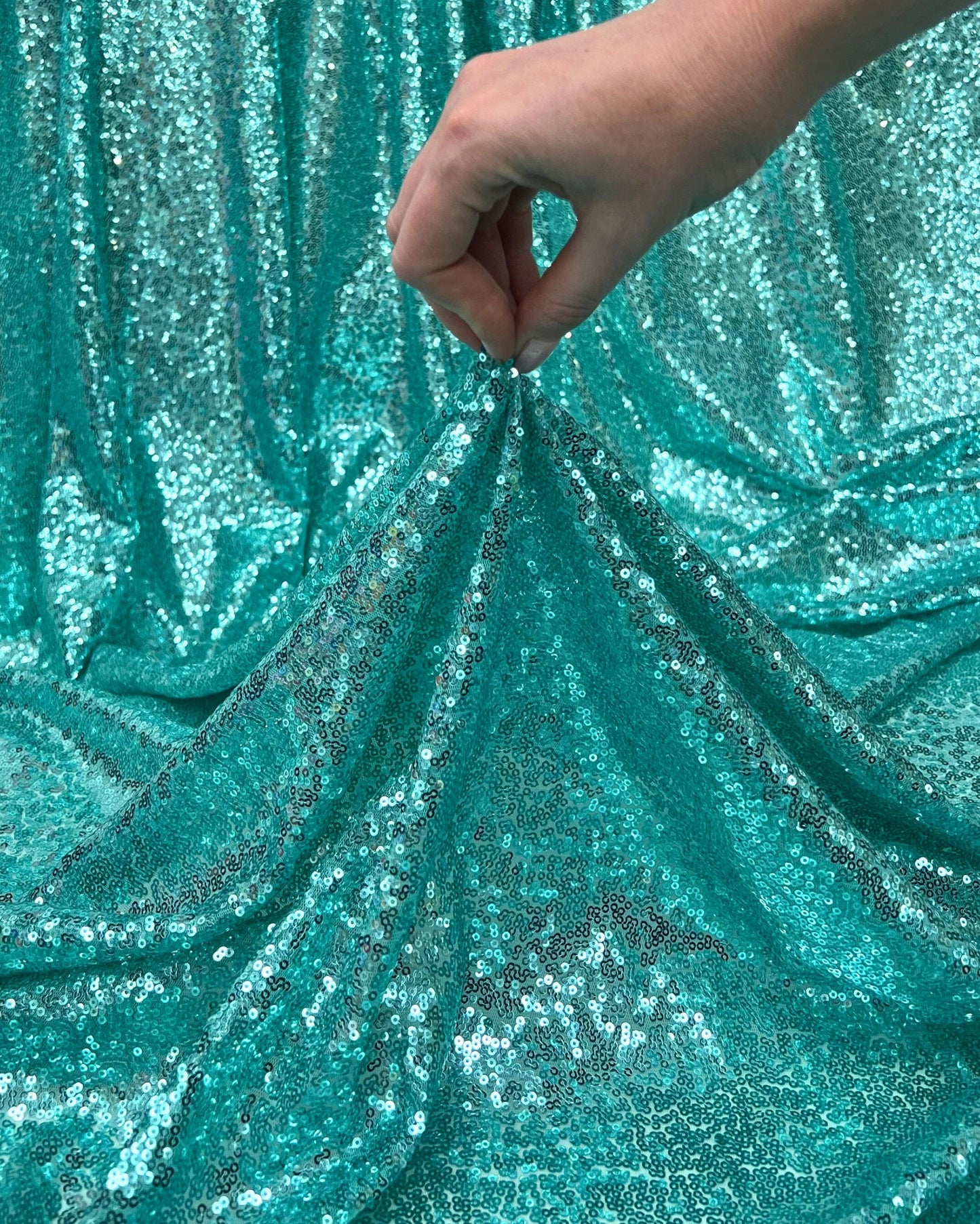Mint Glitz Sequins Mesh Fabric