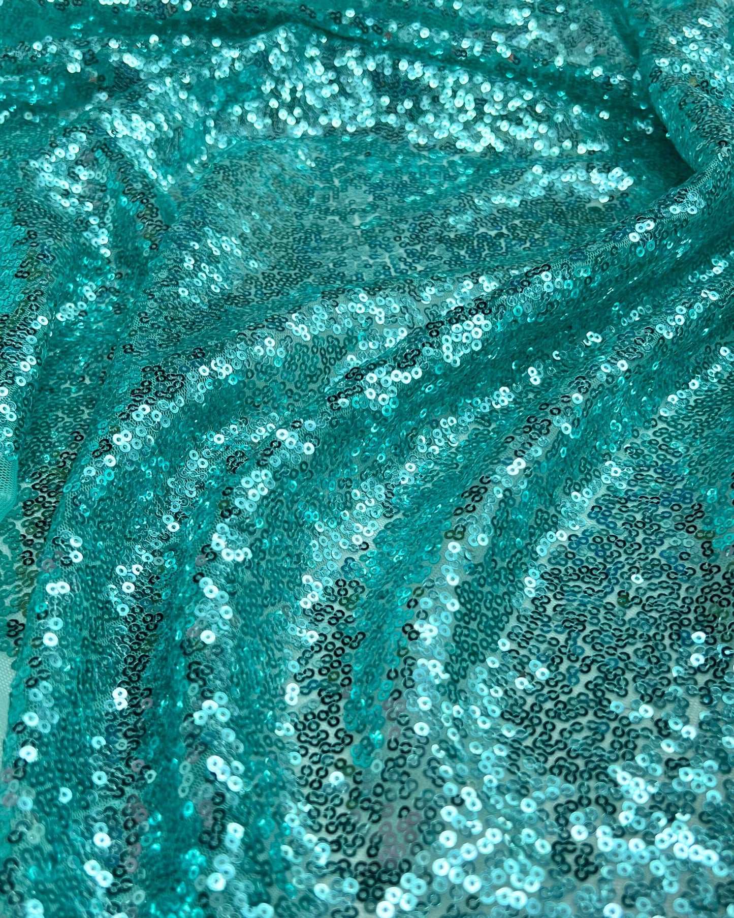 Mint Glitz Sequins Mesh Fabric