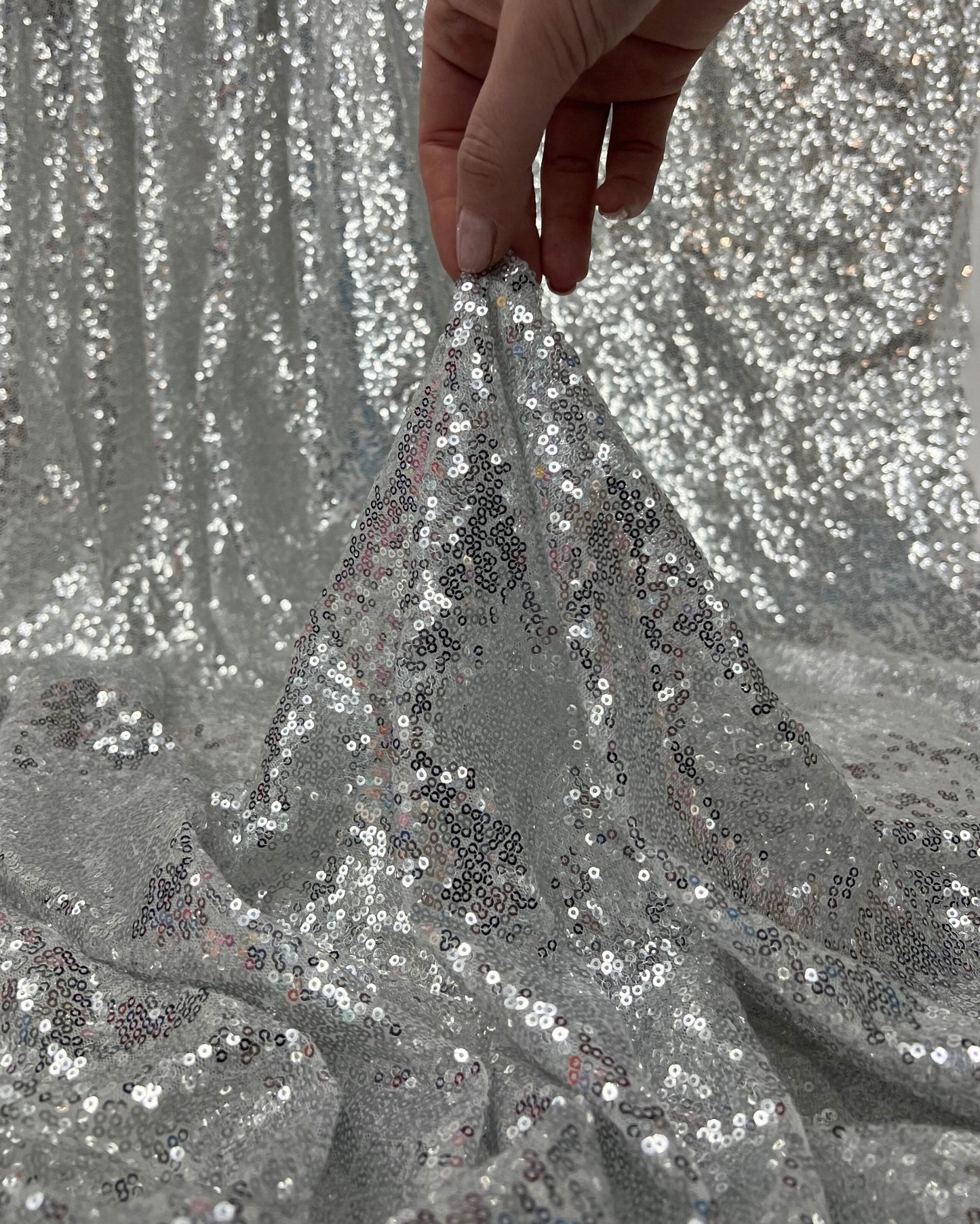 Silver Glitz Sequins Mesh Fabric