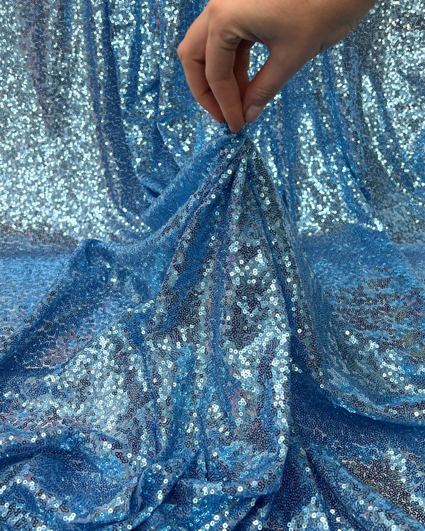 Baby Blue Glitz Sequins Mesh Fabric