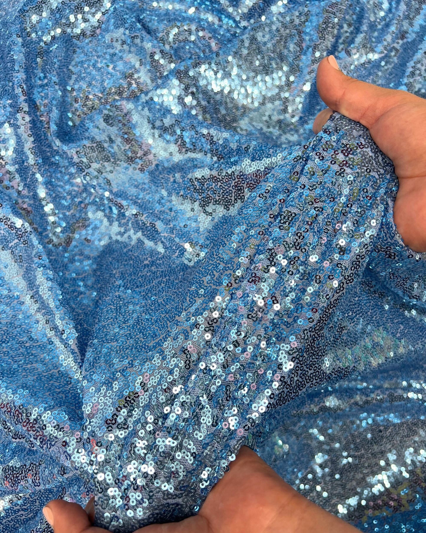Baby Blue Glitz Sequins Mesh Fabric