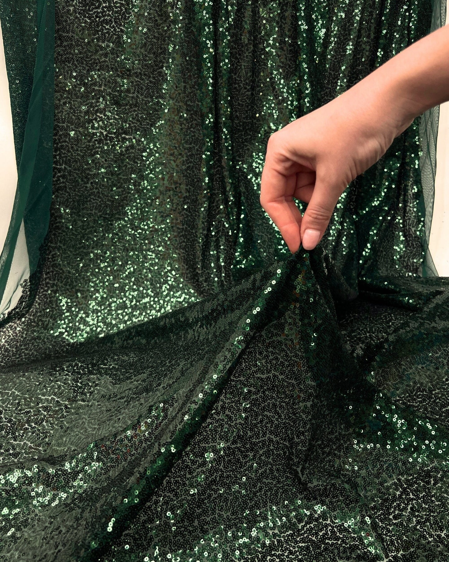 Emerald Green Glitz Sequins Mesh Fabric