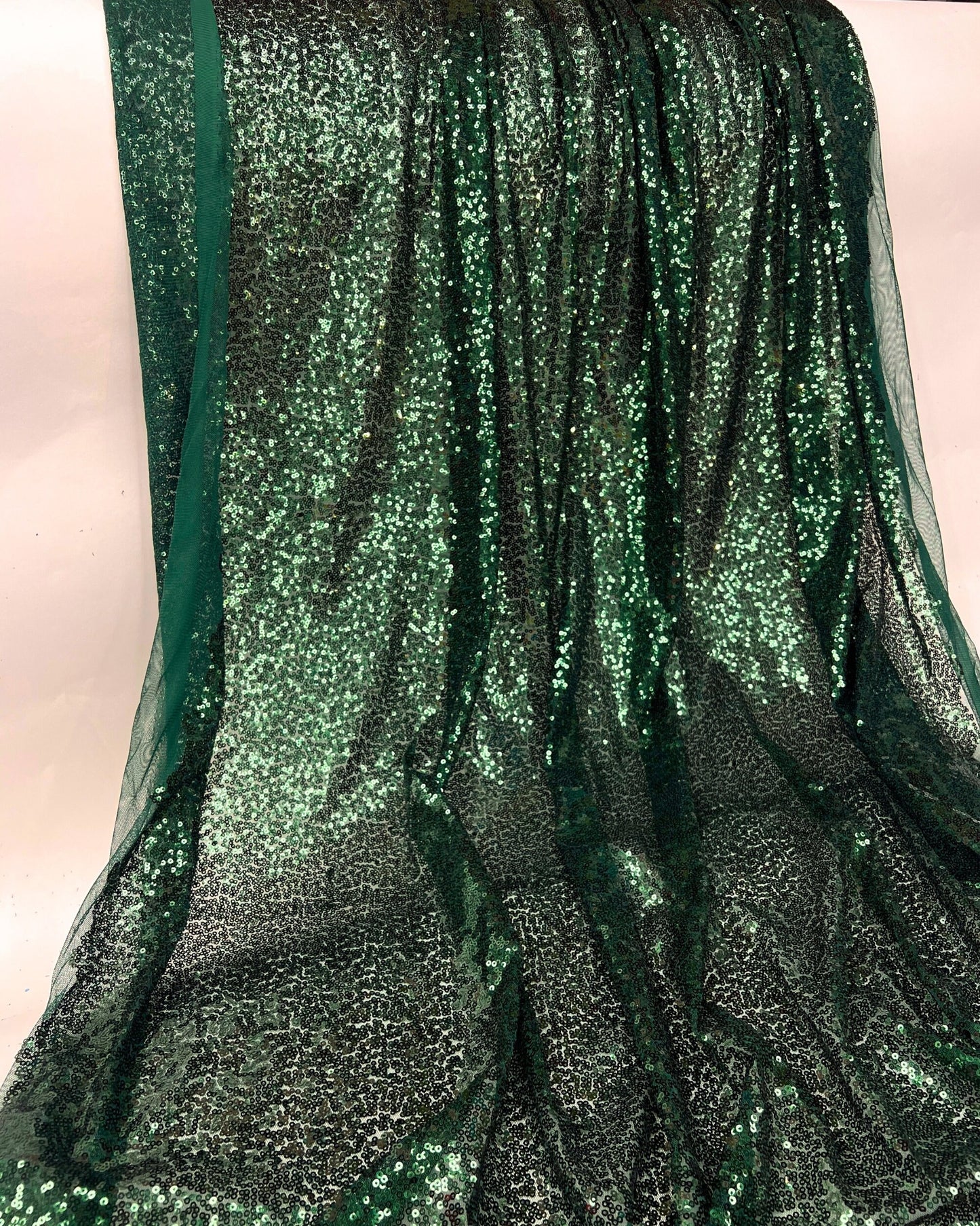 Emerald Green Glitz Sequins Mesh Fabric