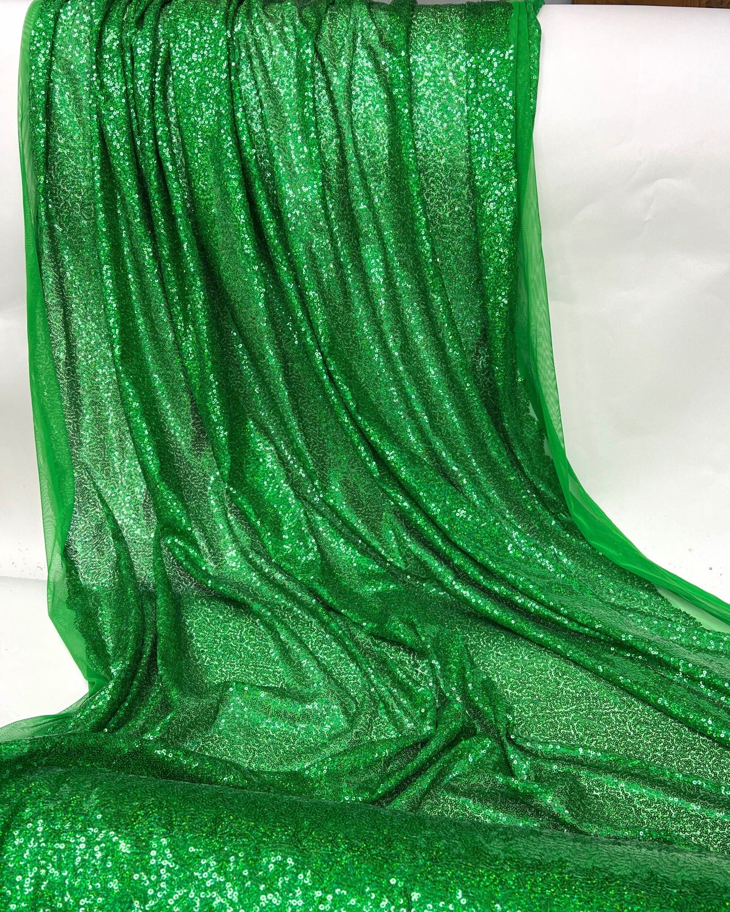 Green Glitz Sequins Mesh Fabric
