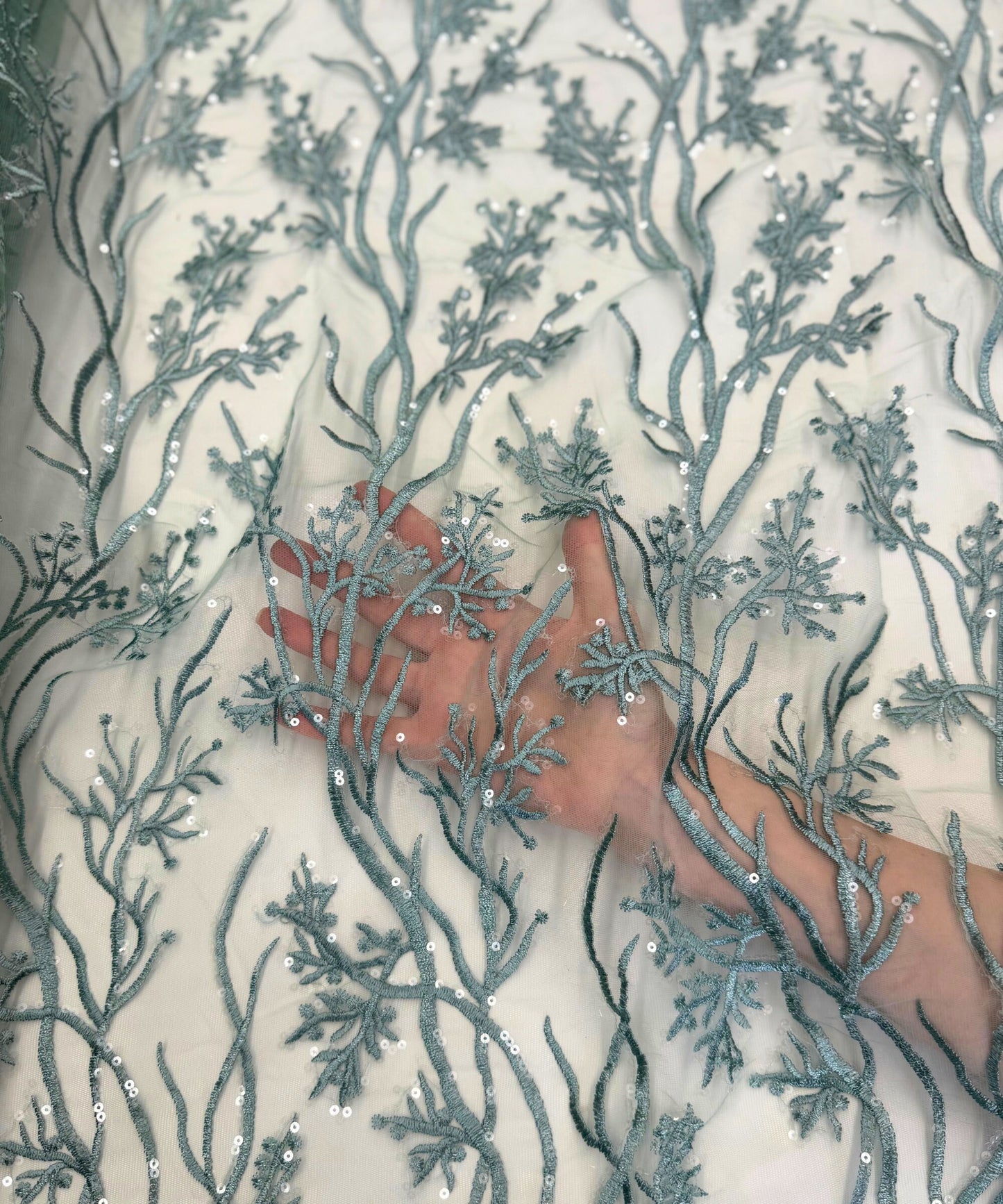 Mint Sequin Lace Fabric