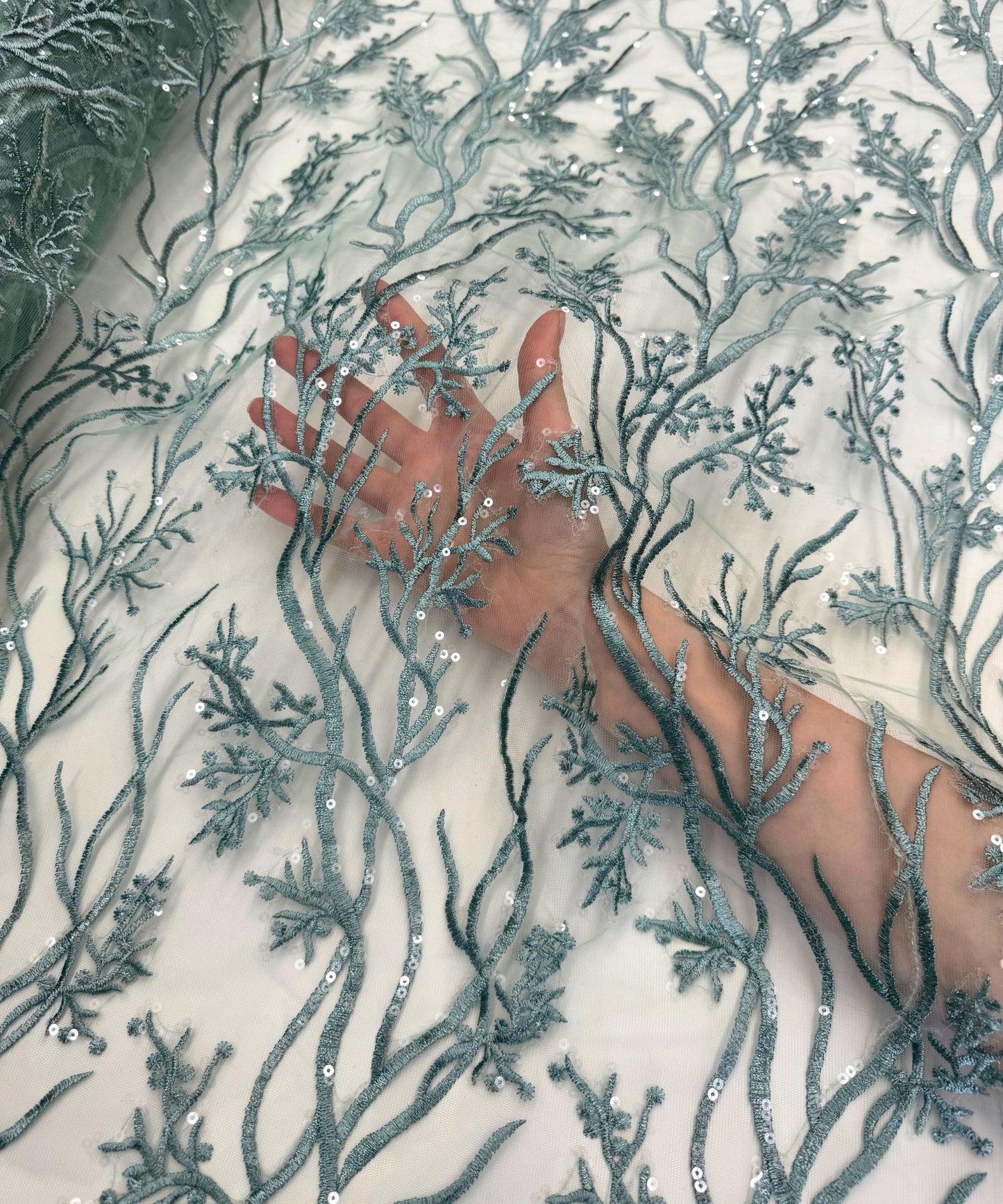 Mint Sequin Lace Fabric