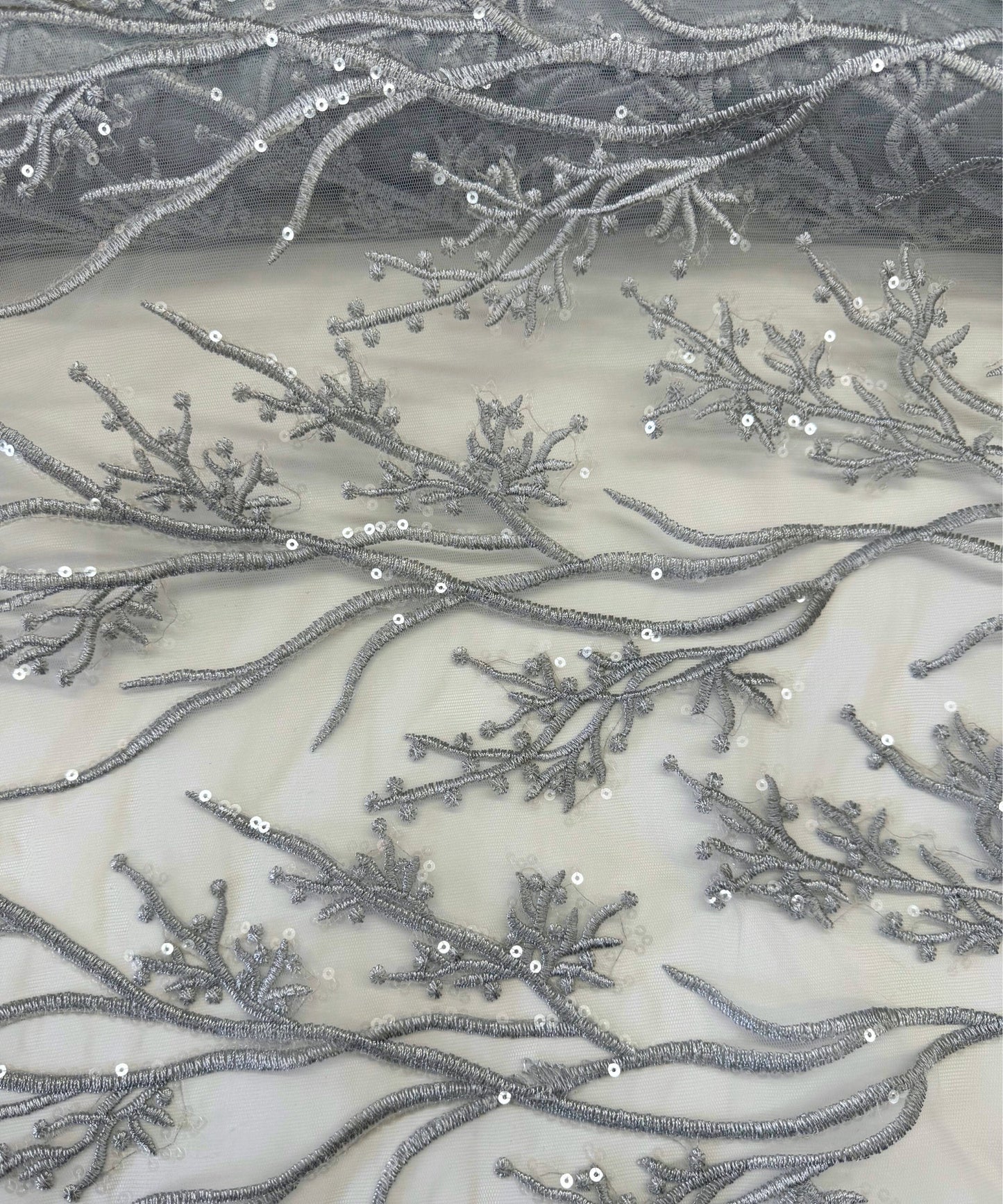 Silver Sequin Lace Fabric