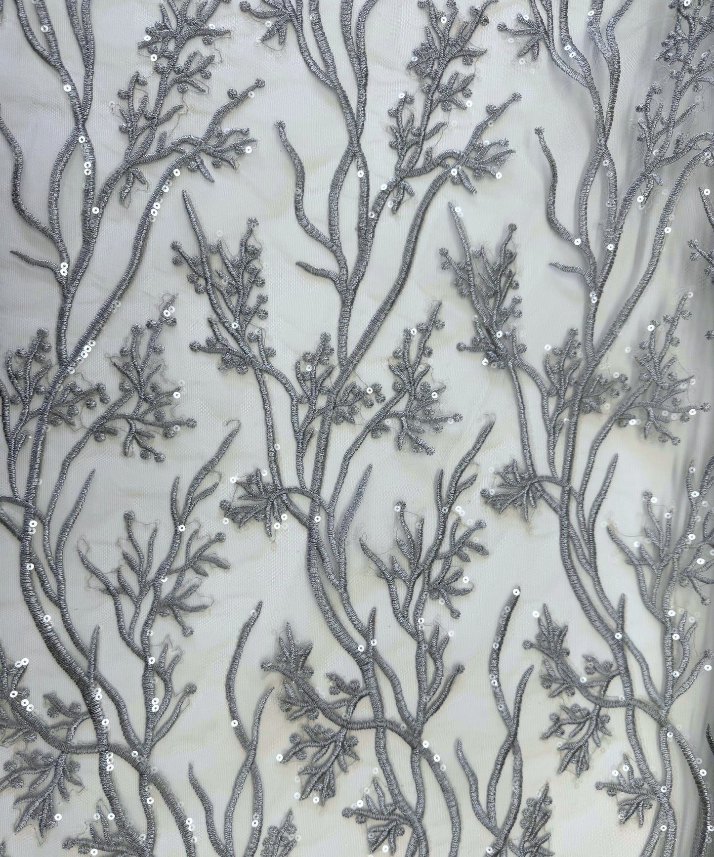 Silver Gray Sequin Lace Fabric