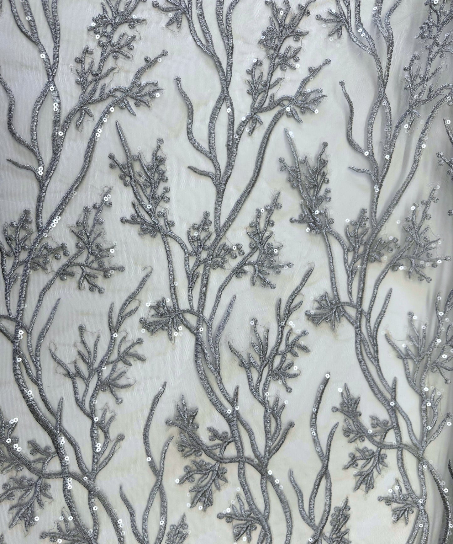 Silver Sequin Lace Fabric