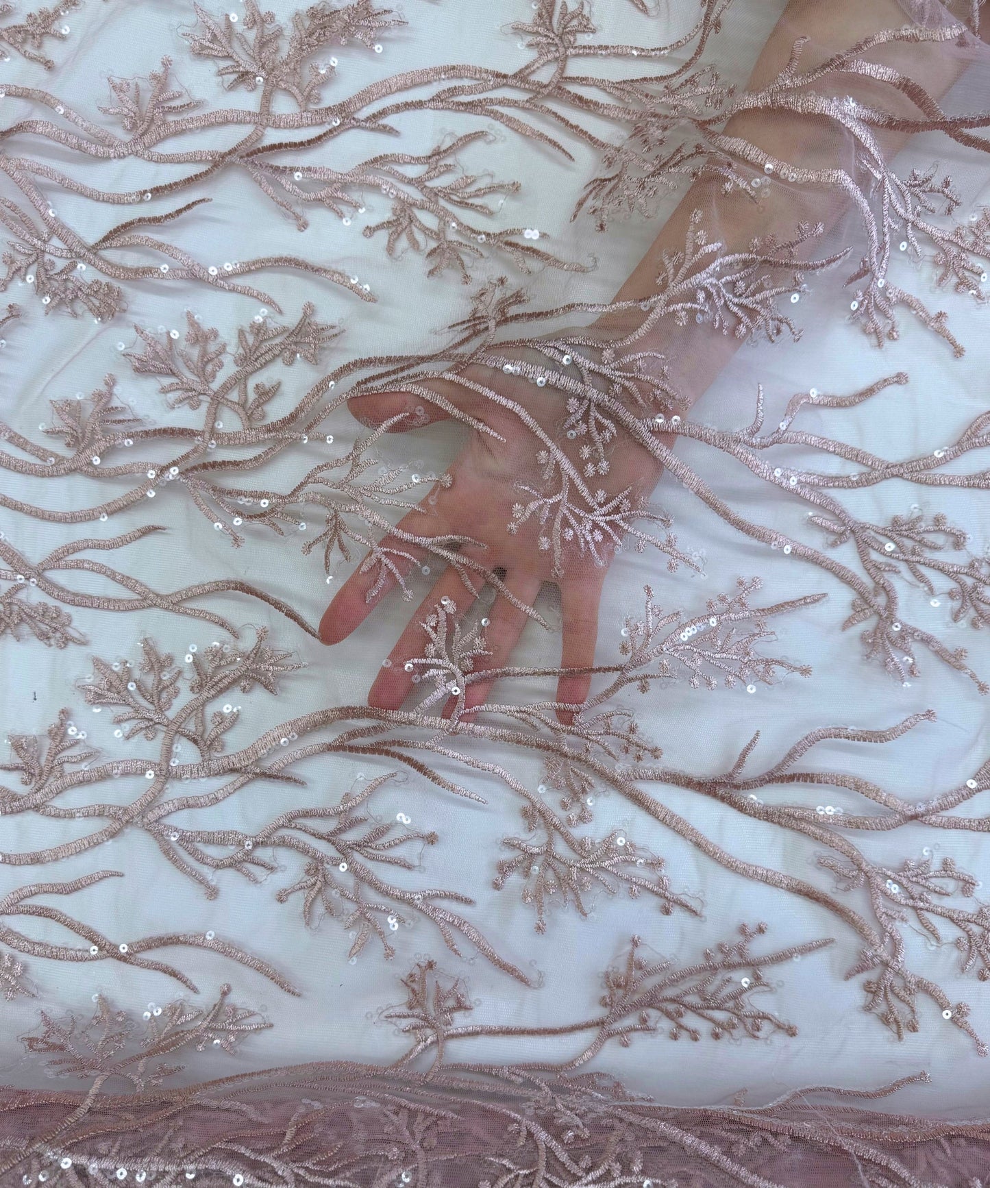 Blush Pink Sequin Lace Fabric