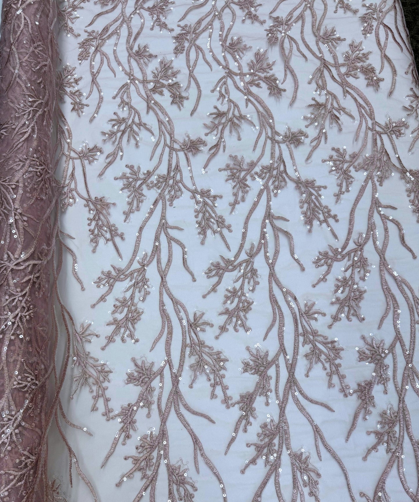Blush Pink Sequin Lace Fabric
