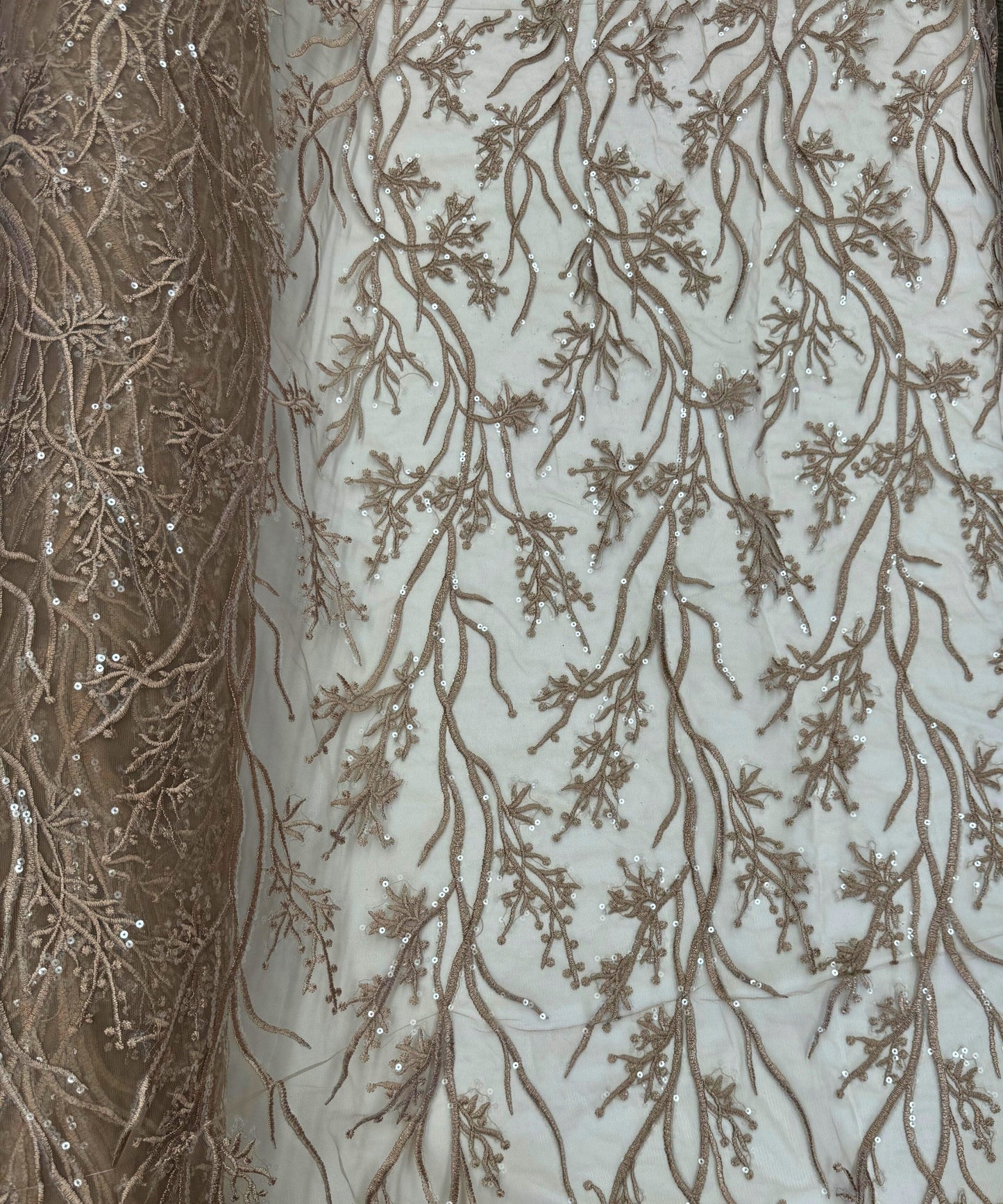 Champagne Lace Fabric, Nude Embroidery on Lace, Champagne Embroidered Lace Fabric by the Yard, Bridal Lace for Bridal Veil Bridal Sleeves