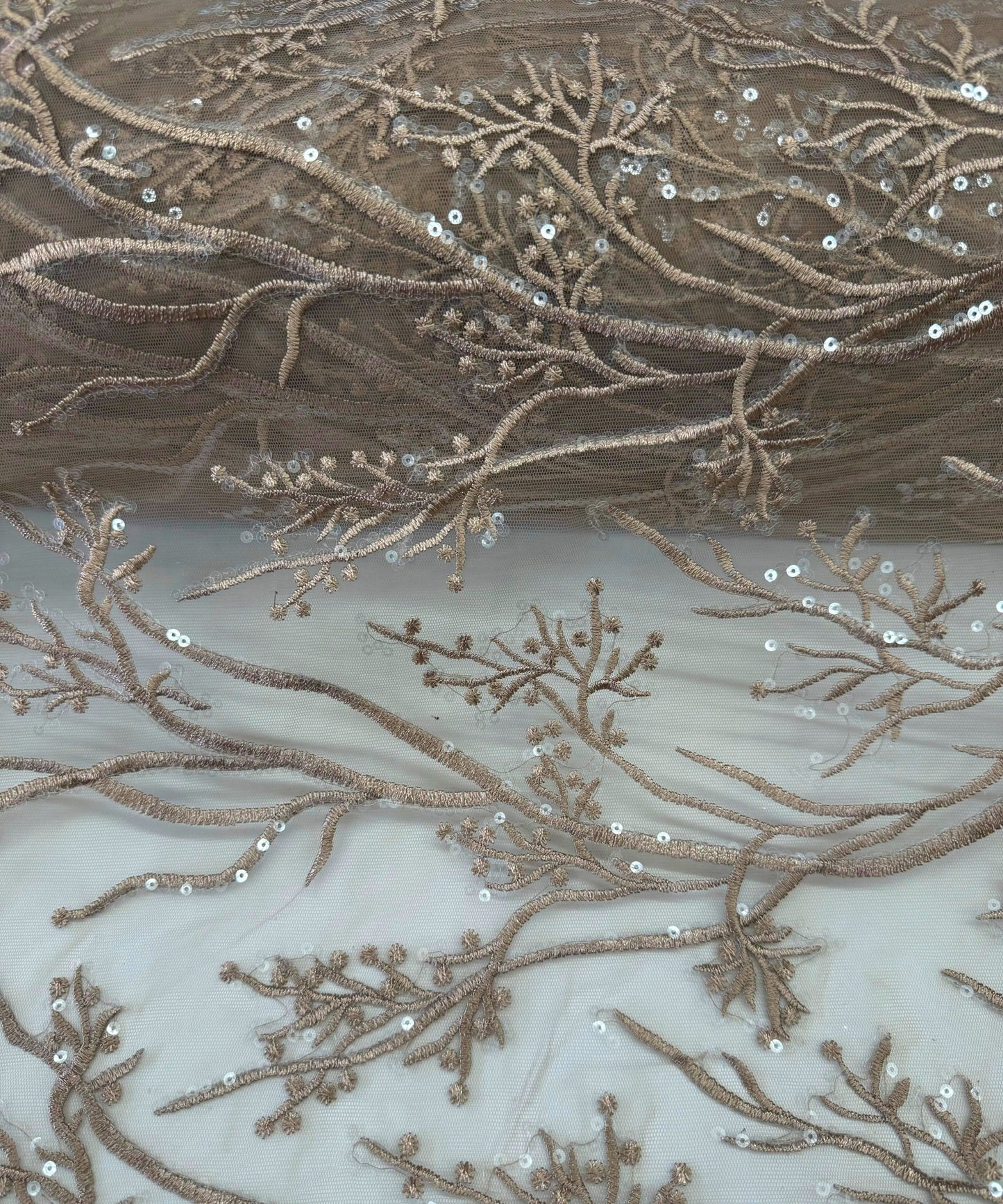 Champagne Lace Fabric, Nude Embroidery on Lace, Champagne Embroidered Lace Fabric by the Yard, Bridal Lace for Bridal Veil Bridal Sleeves