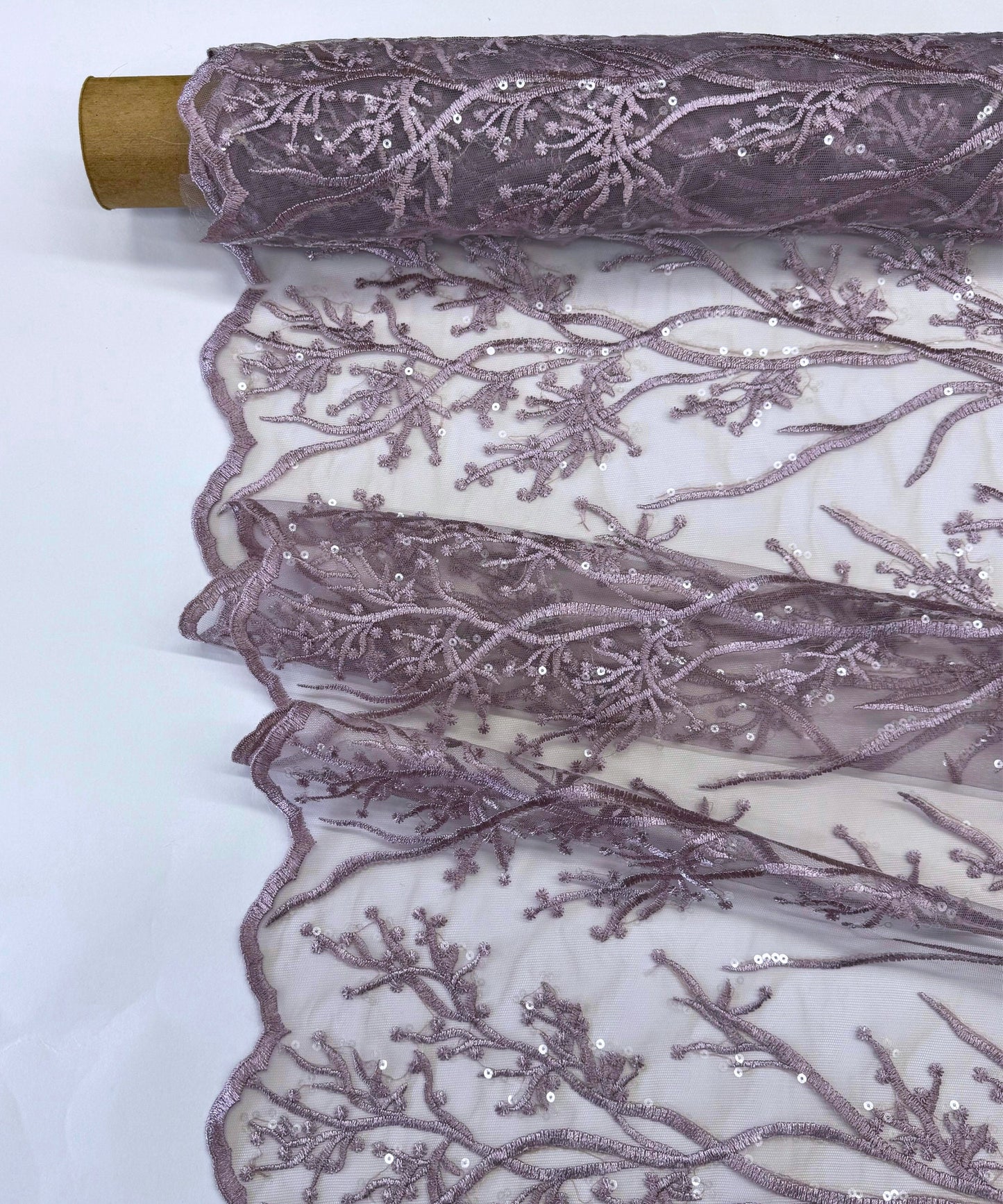 Light Lilac Sequin Lace Fabric