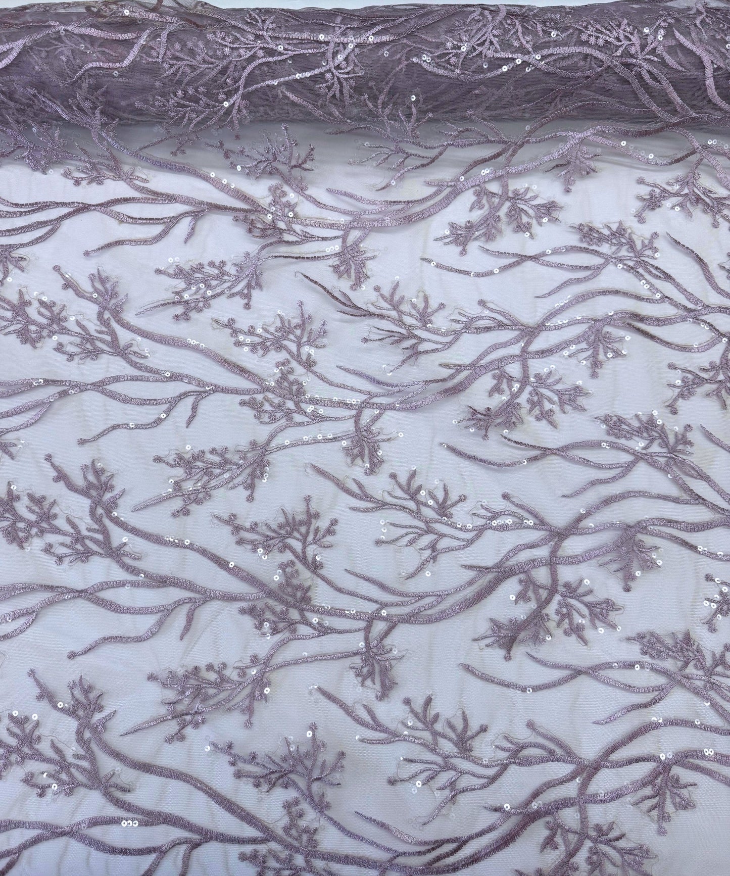 Light Lilac Sequin Lace Fabric