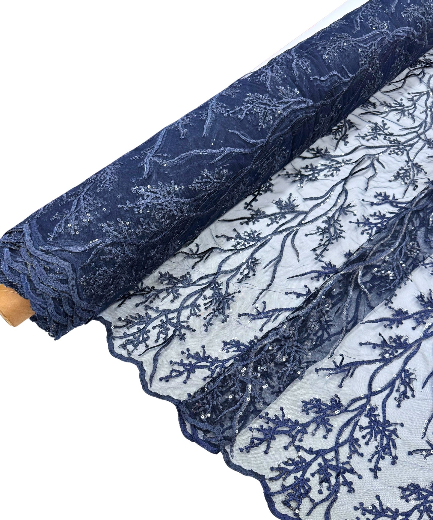 Navy Sequin Lace Fabric