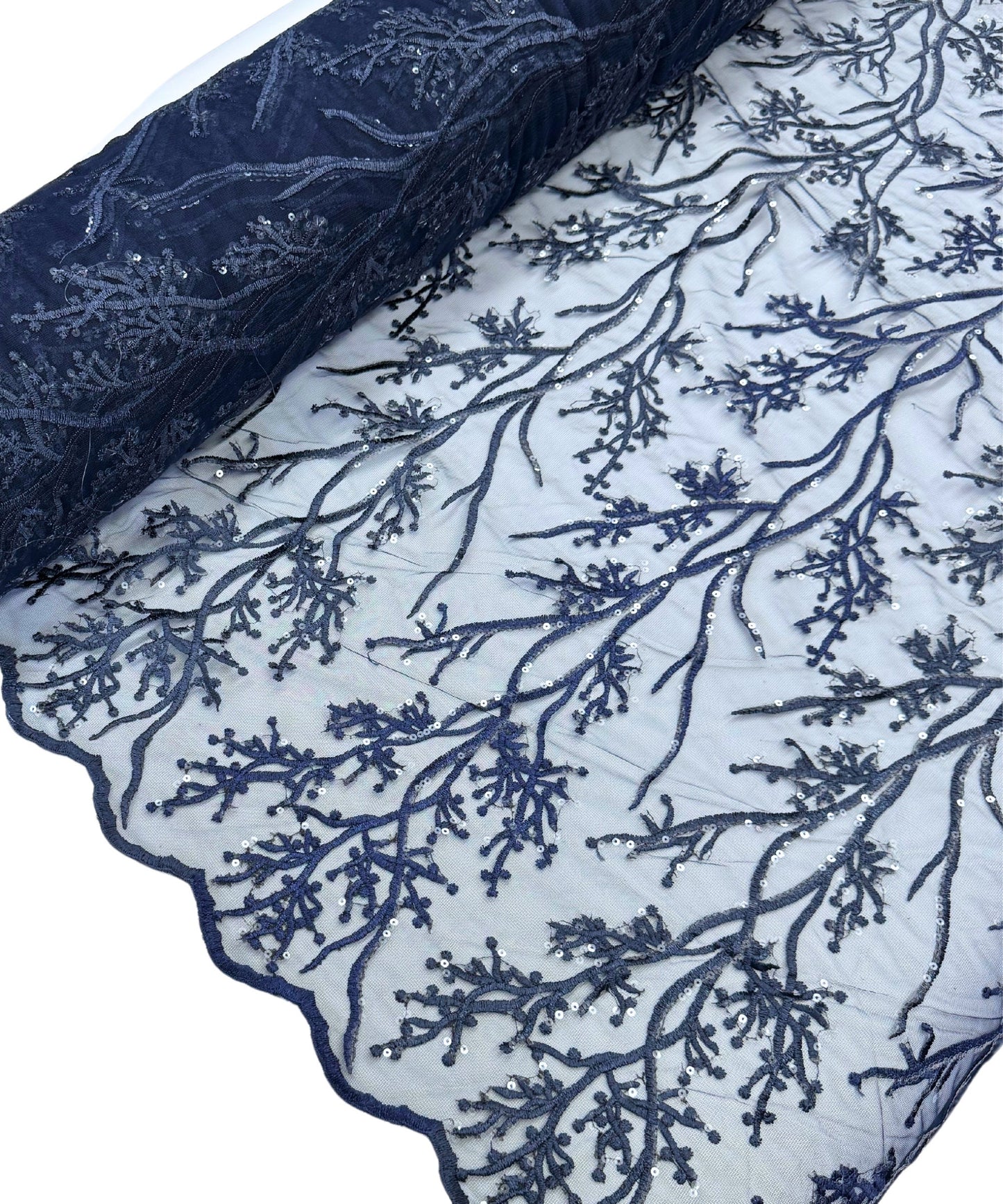 Navy Sequin Lace Fabric