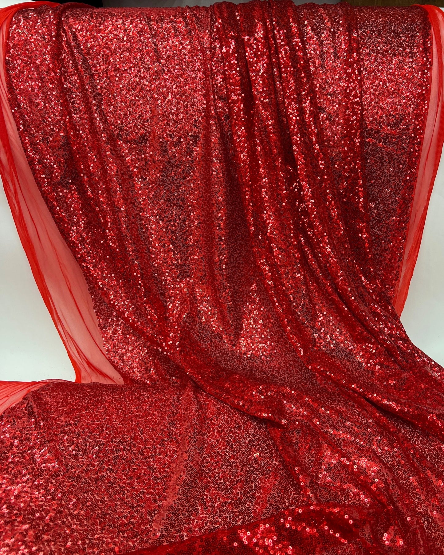 Red Glitz Sequins Mesh Fabric