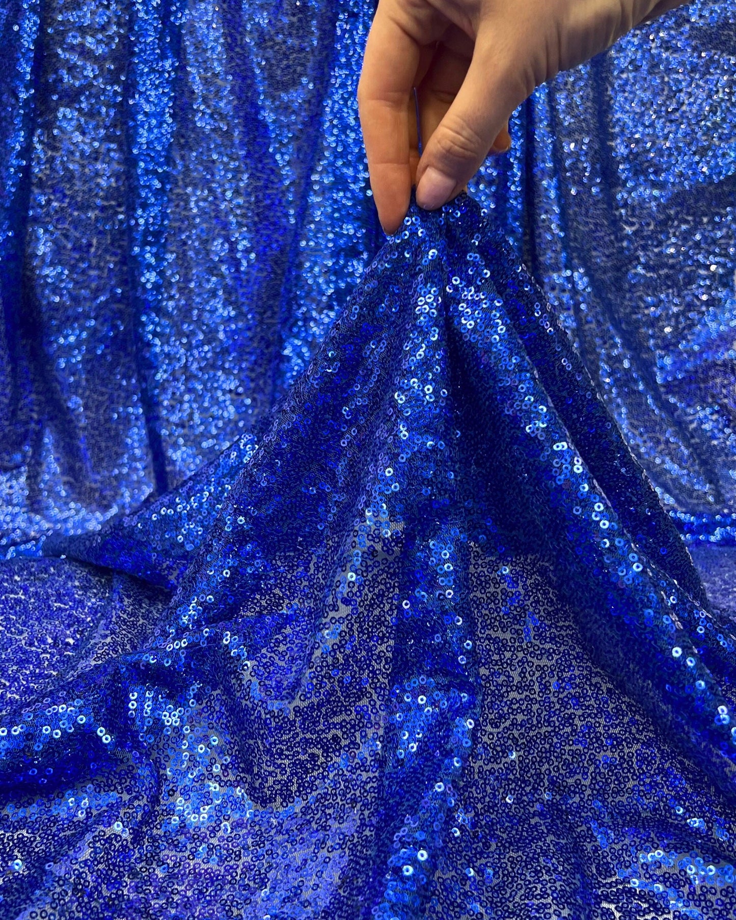Blue Glitz Sequins Mesh Fabri