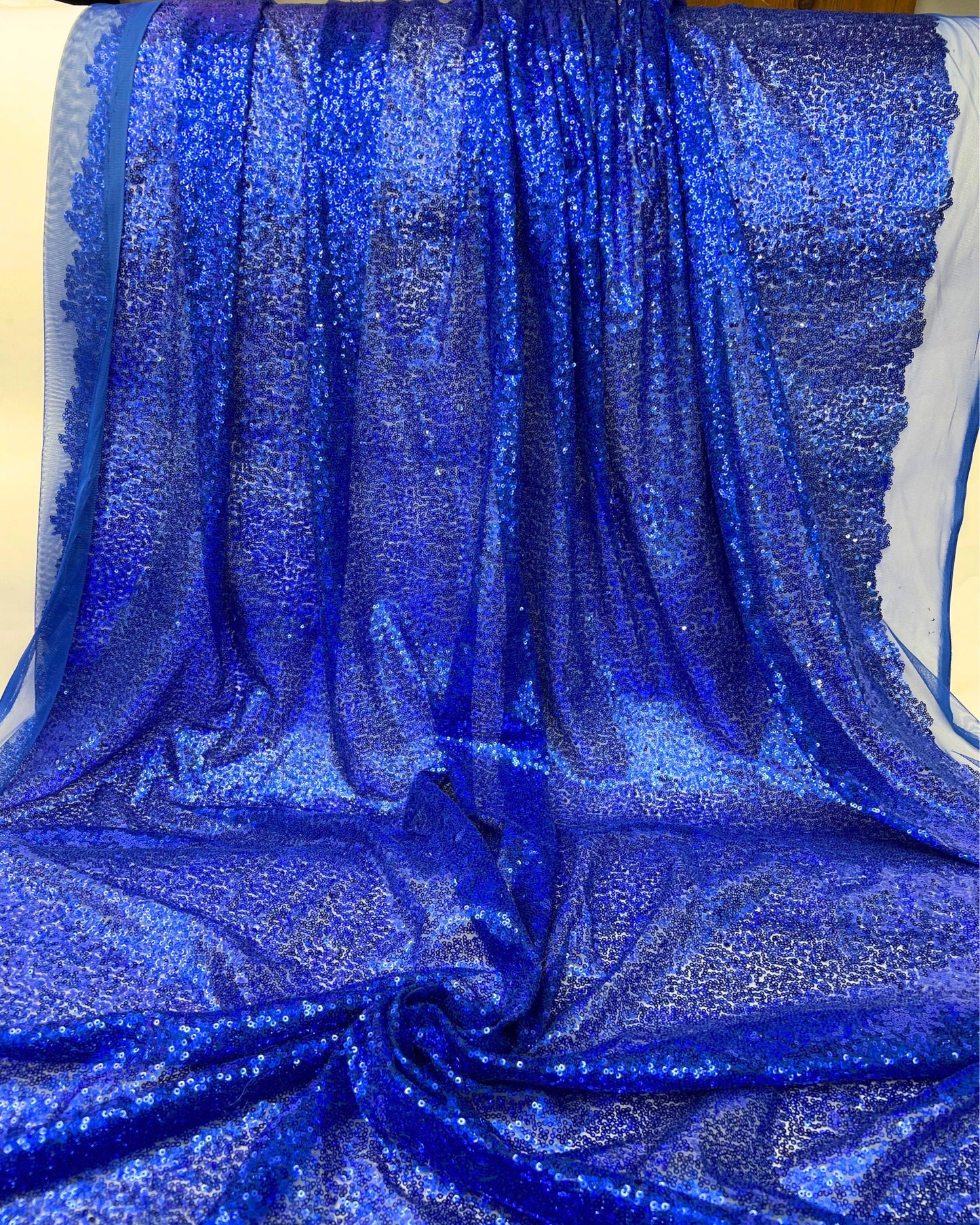 Blue Glitz Sequins Mesh Fabri