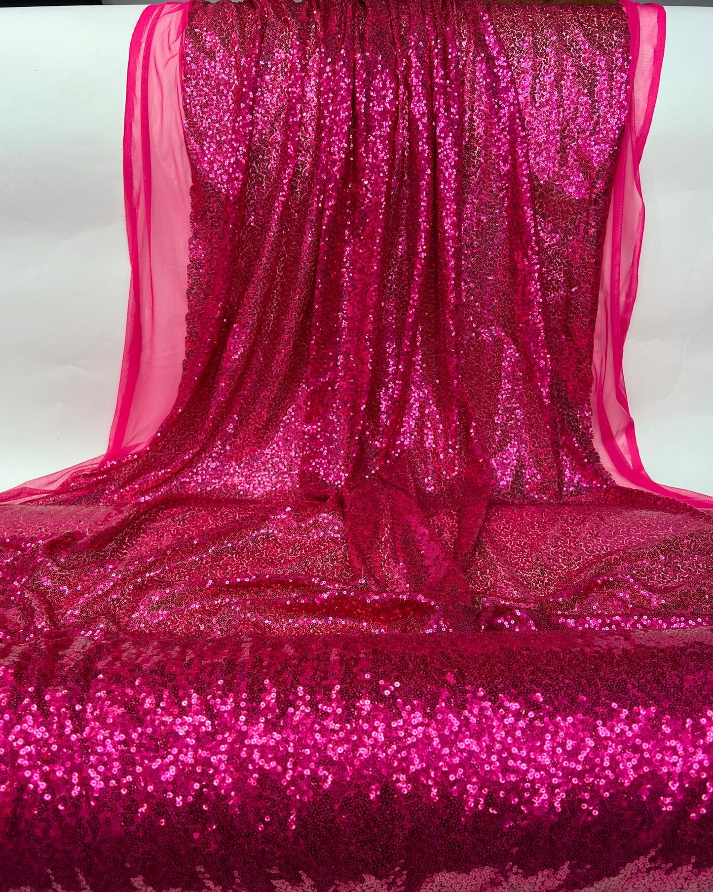 Fuchsia Glitz Sequins Mesh Fabric