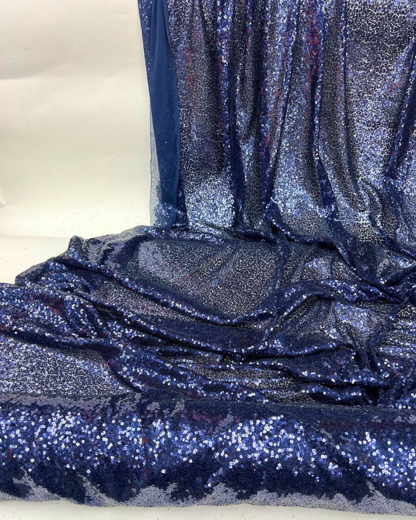Iridescent Sequins on Mesh, Navy Blue Sequin Fabric by the Yard, Glitz Stretch Blue Sequins Fabric, Shinny Sequins on Mesh for Fashion,Decor