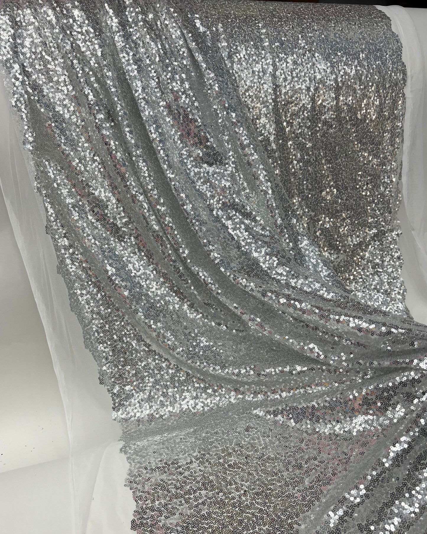 Silver Glitz Sequins Mesh Fabric