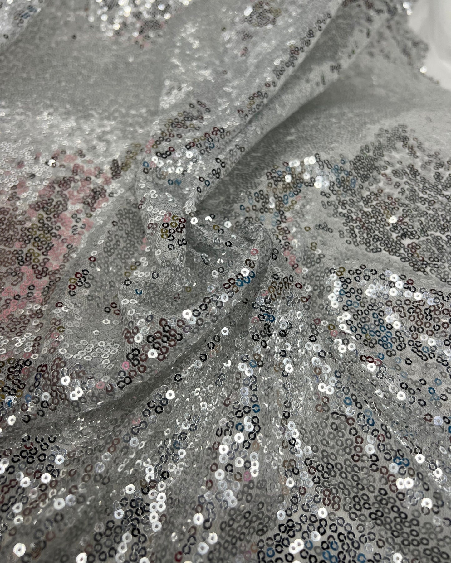 Silver Glitz Sequins Mesh Fabric